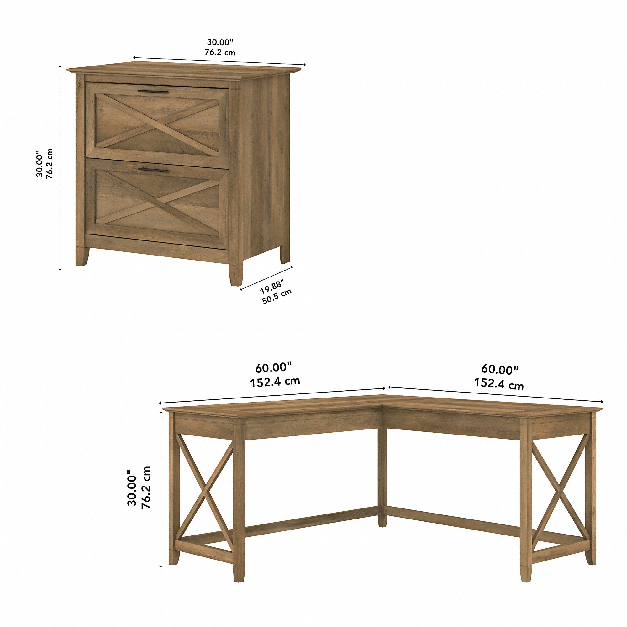 Bush Furniture Key West 60W L Shaped Desk with 2 Drawer Lateral File Cabinet