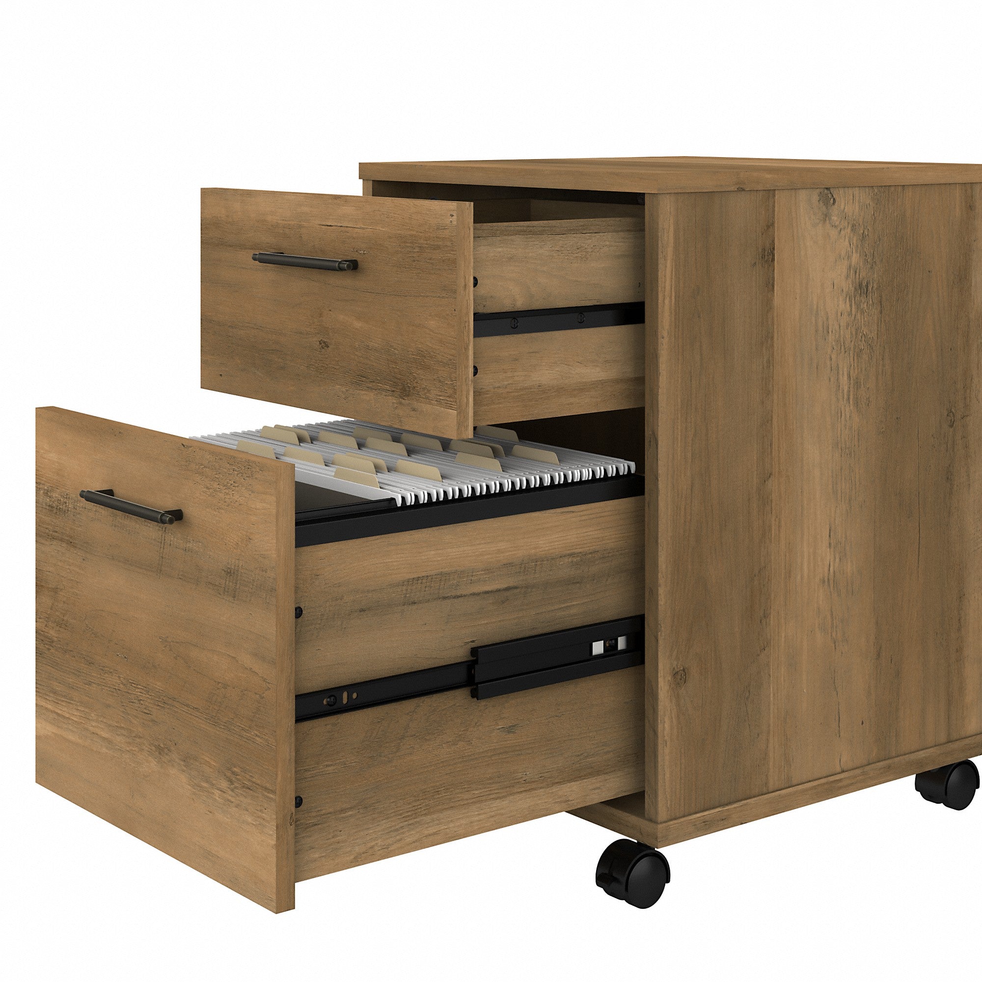 Bush Furniture Key West 60W L Shaped Desk with 2 Drawer Mobile File Cabinet and 5 Shelf Bookcase