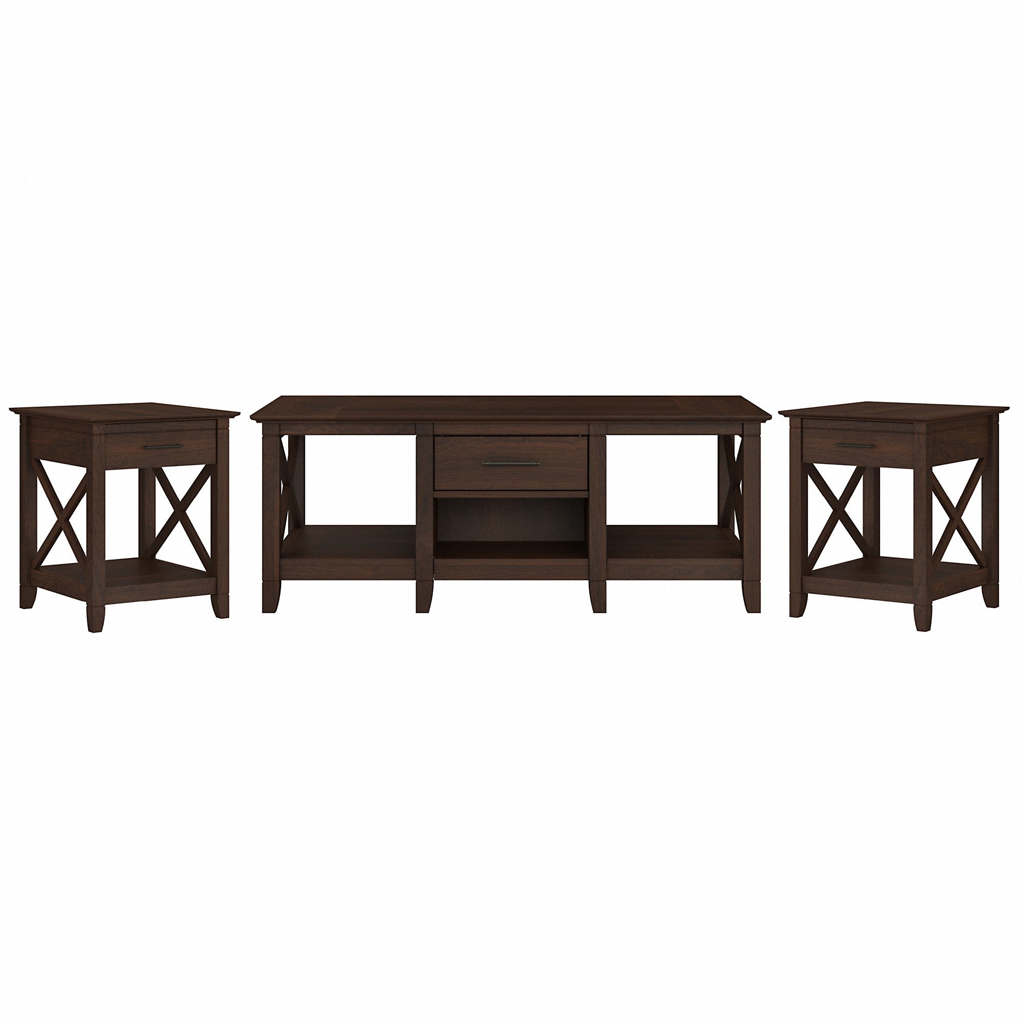 Bush Furniture Key West Coffee Table with Set of 2 End Tables