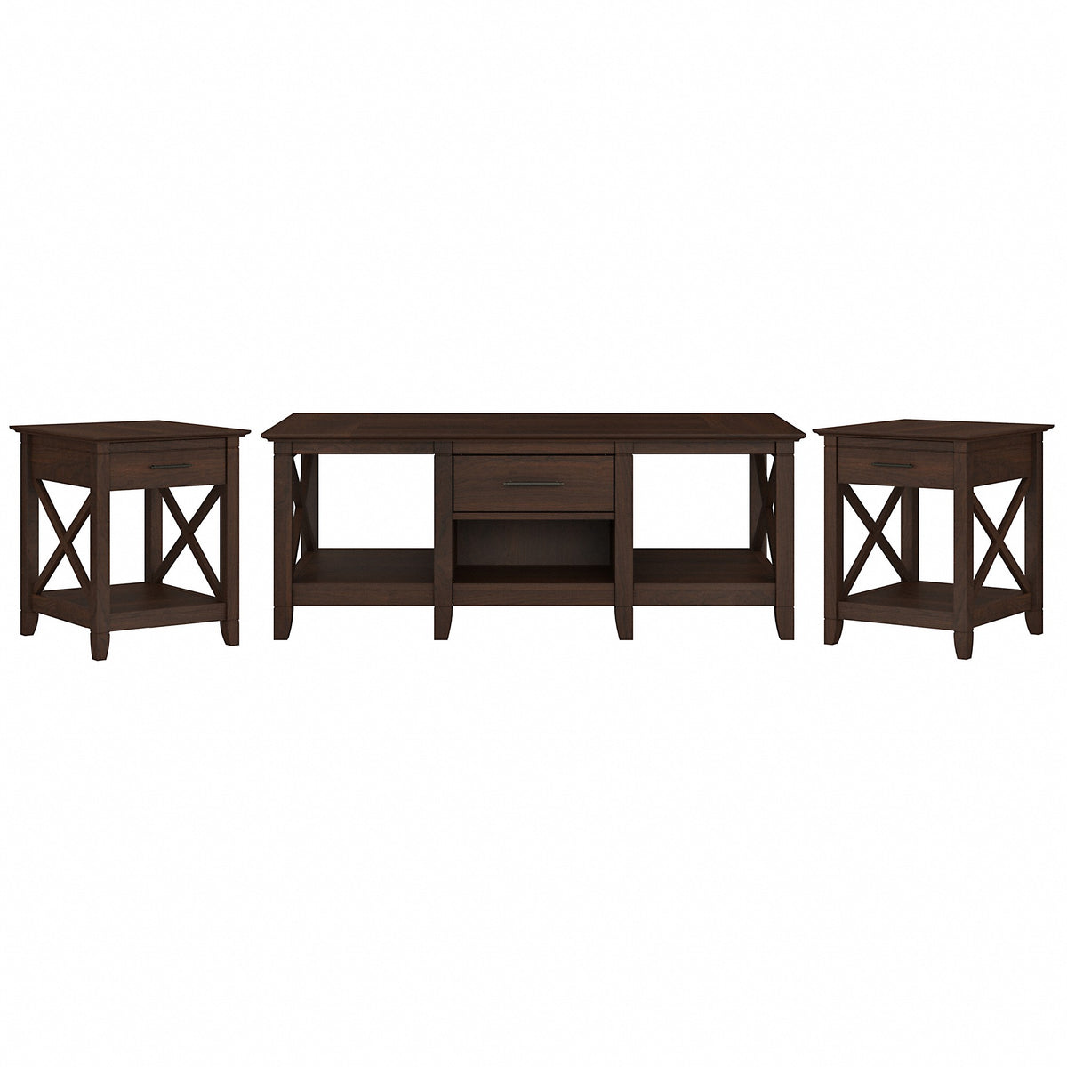 Bush Furniture Key West Coffee Table with Set of 2 End Tables