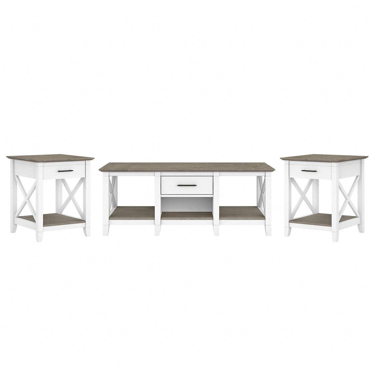 Bush Furniture Key West Coffee Table with Set of 2 End Tables