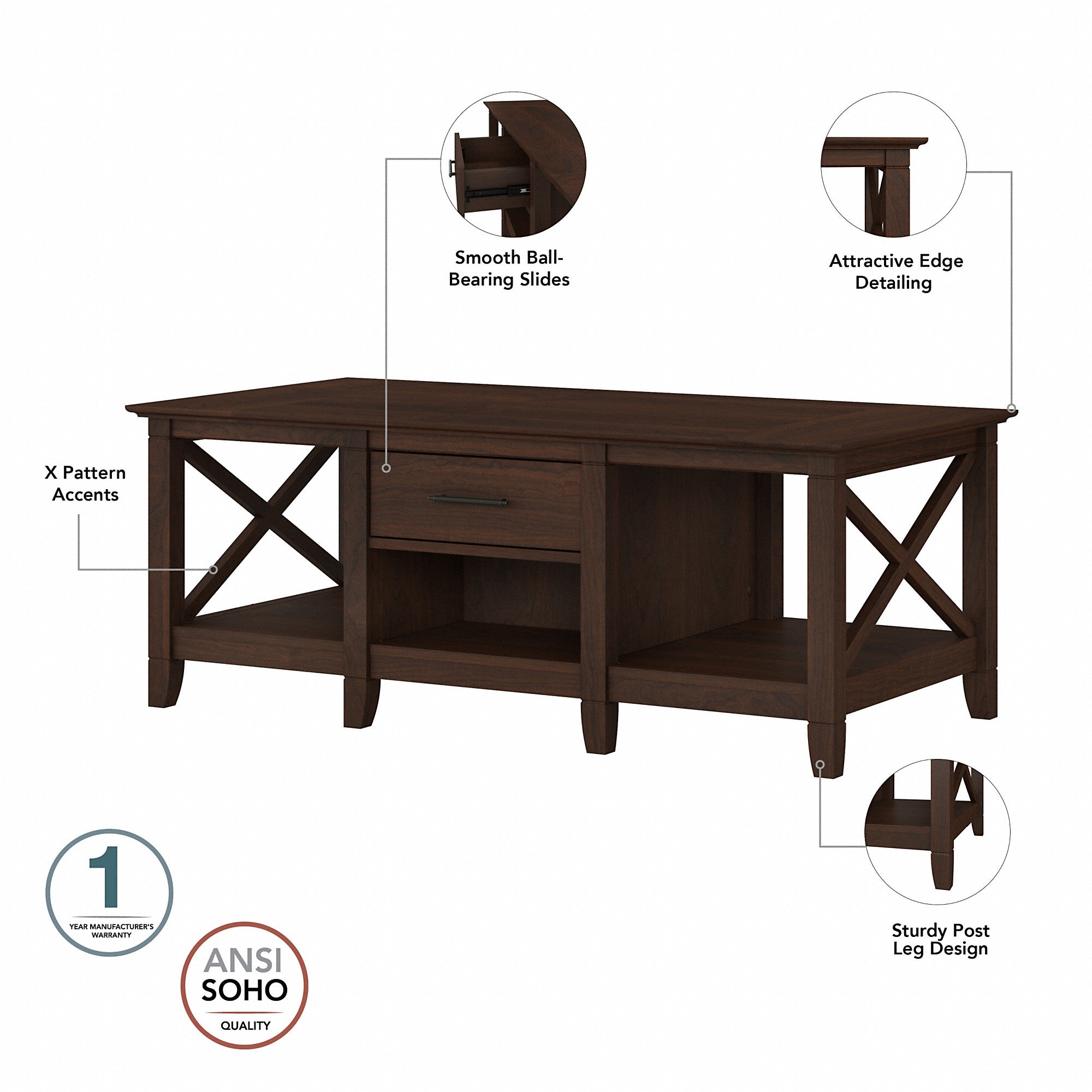 Bush Furniture Key West Tall TV Stand with Coffee Table and Set of 2 End Tables