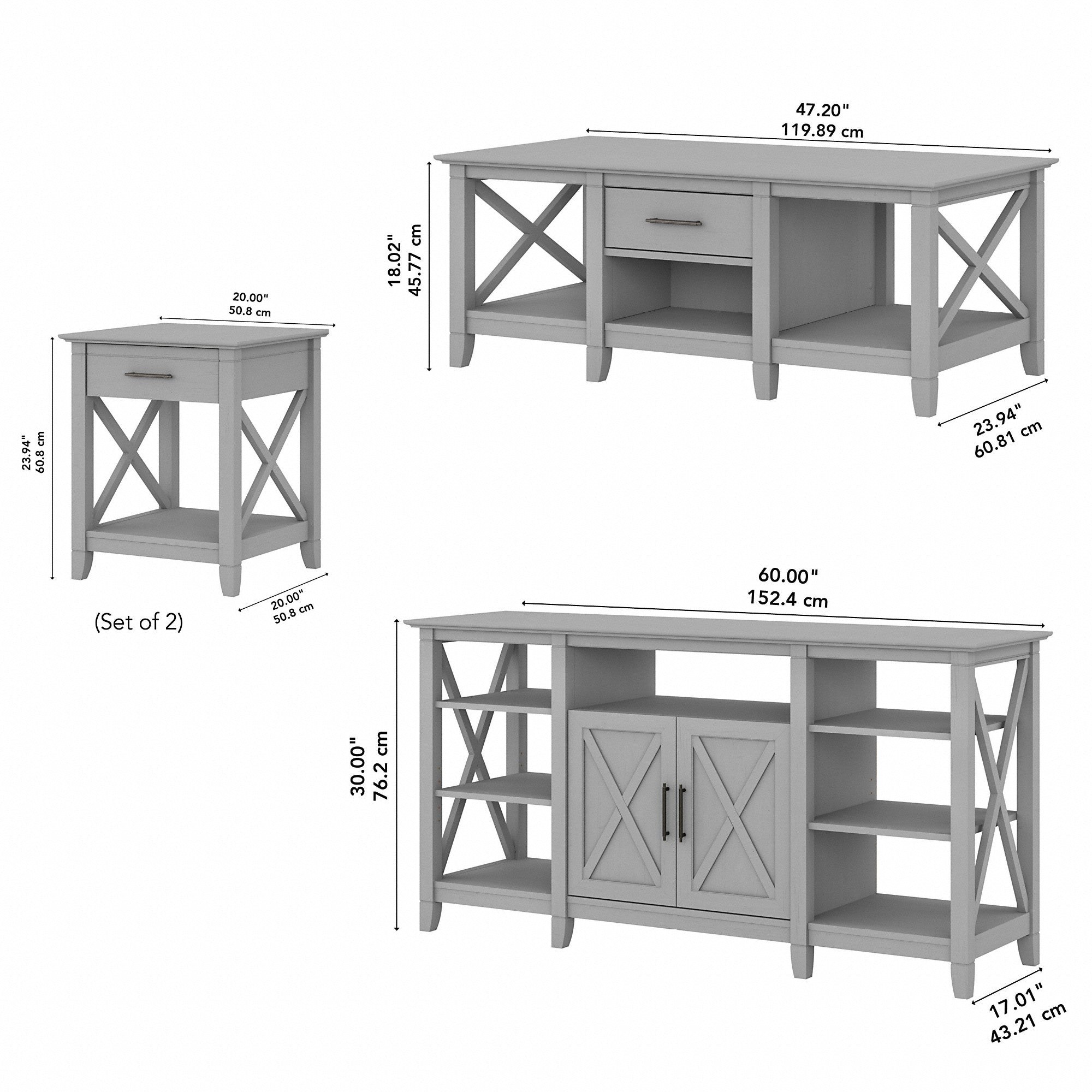 Bush Furniture Key West Tall TV Stand with Coffee Table and Set of 2 End Tables