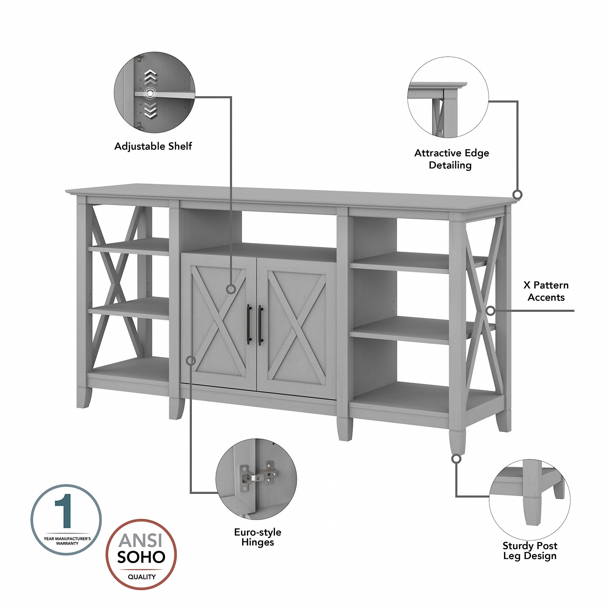 Bush Furniture Key West Tall TV Stand with Coffee Table and Set of 2 End Tables