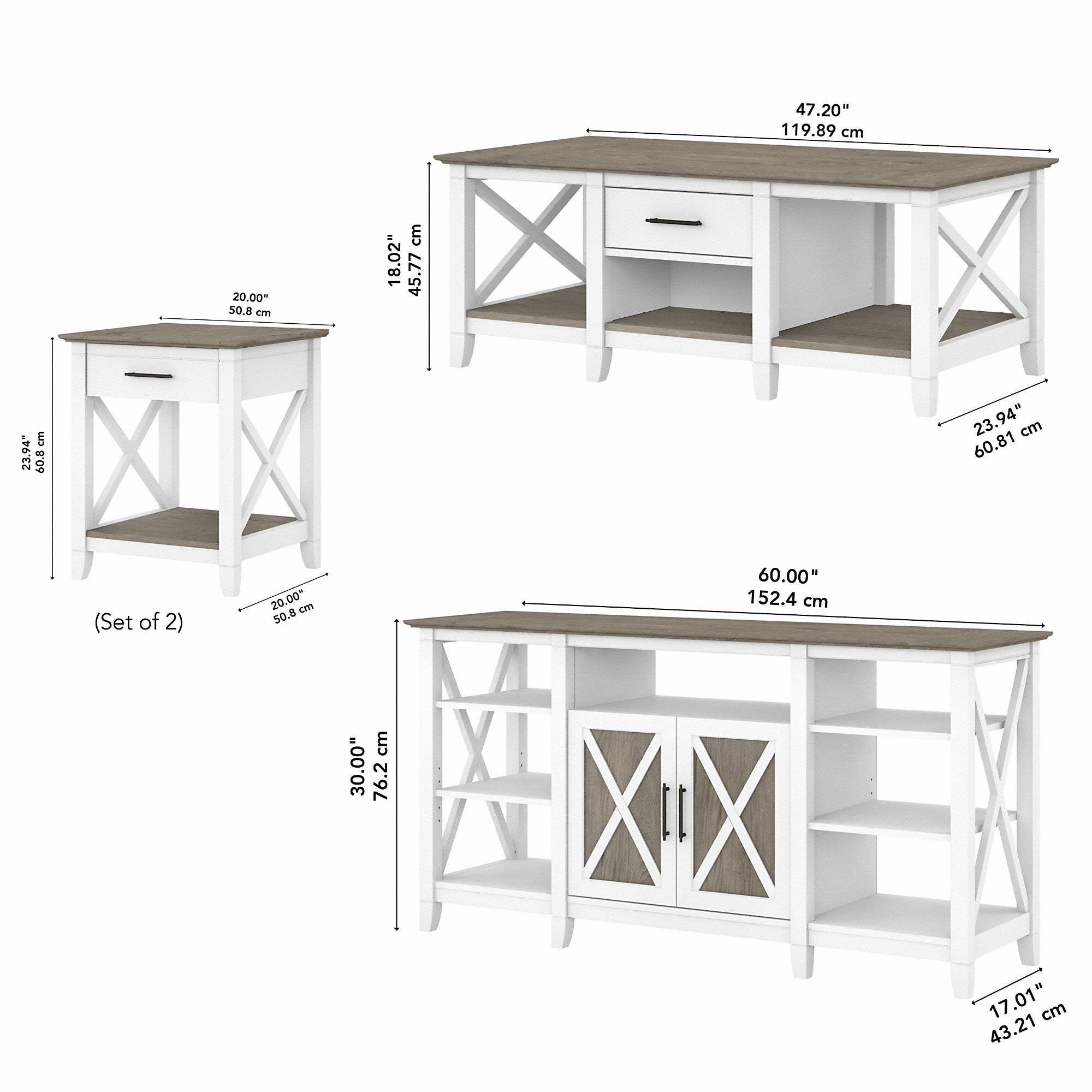 Bush Furniture Key West Tall TV Stand with Coffee Table and Set of 2 End Tables