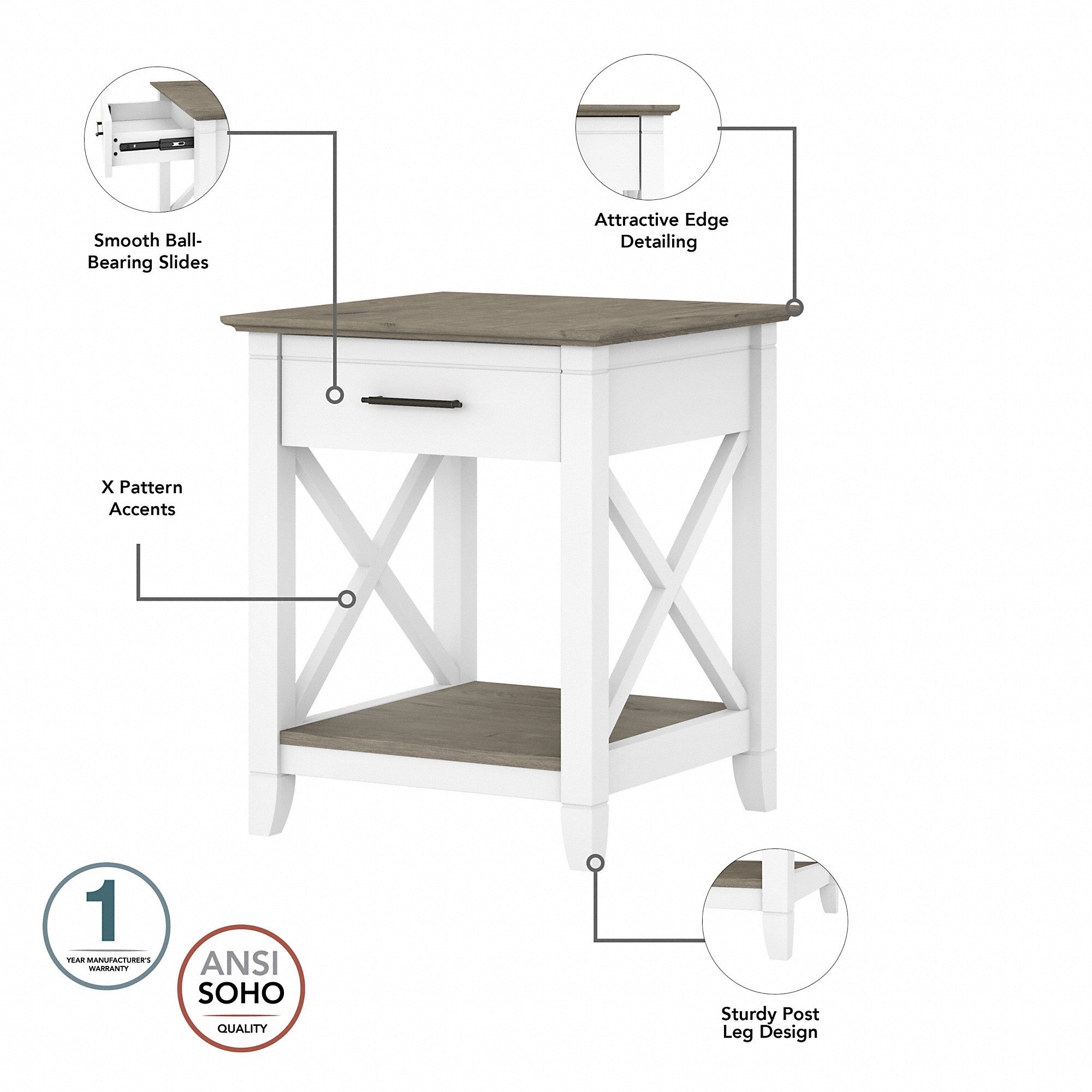 Bush Furniture Key West Tall TV Stand with Coffee Table and Set of 2 End Tables