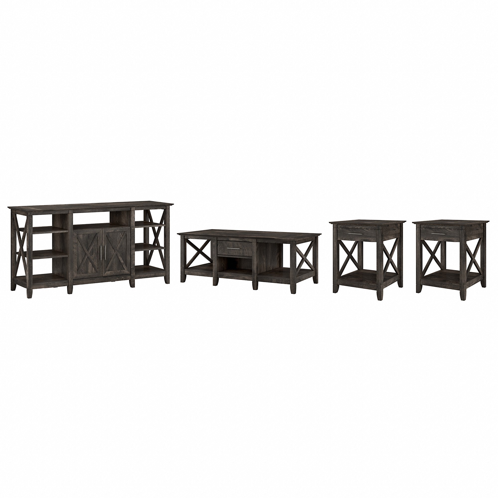 Bush Furniture Key West Tall TV Stand with Coffee Table and Set of 2 End Tables