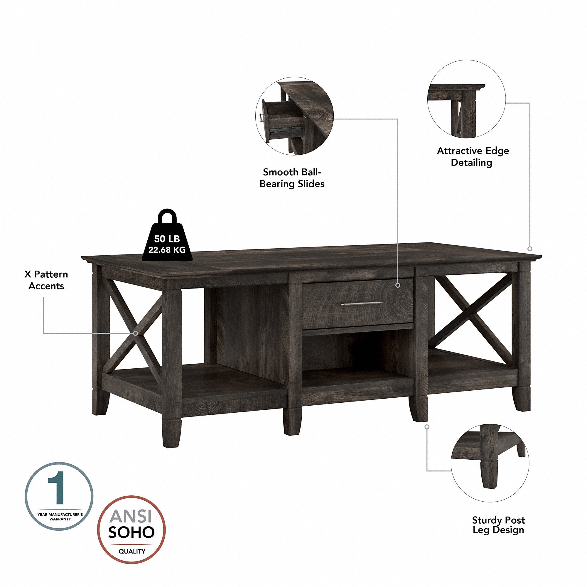 Bush Furniture Key West Tall TV Stand with Coffee Table and Set of 2 End Tables