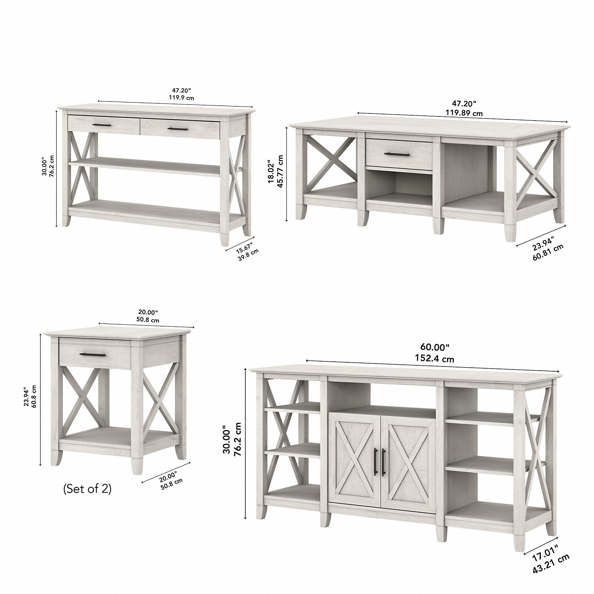 Bush Furniture Key West Tall TV Stand with Coffee Table and Set of 2 End Tables