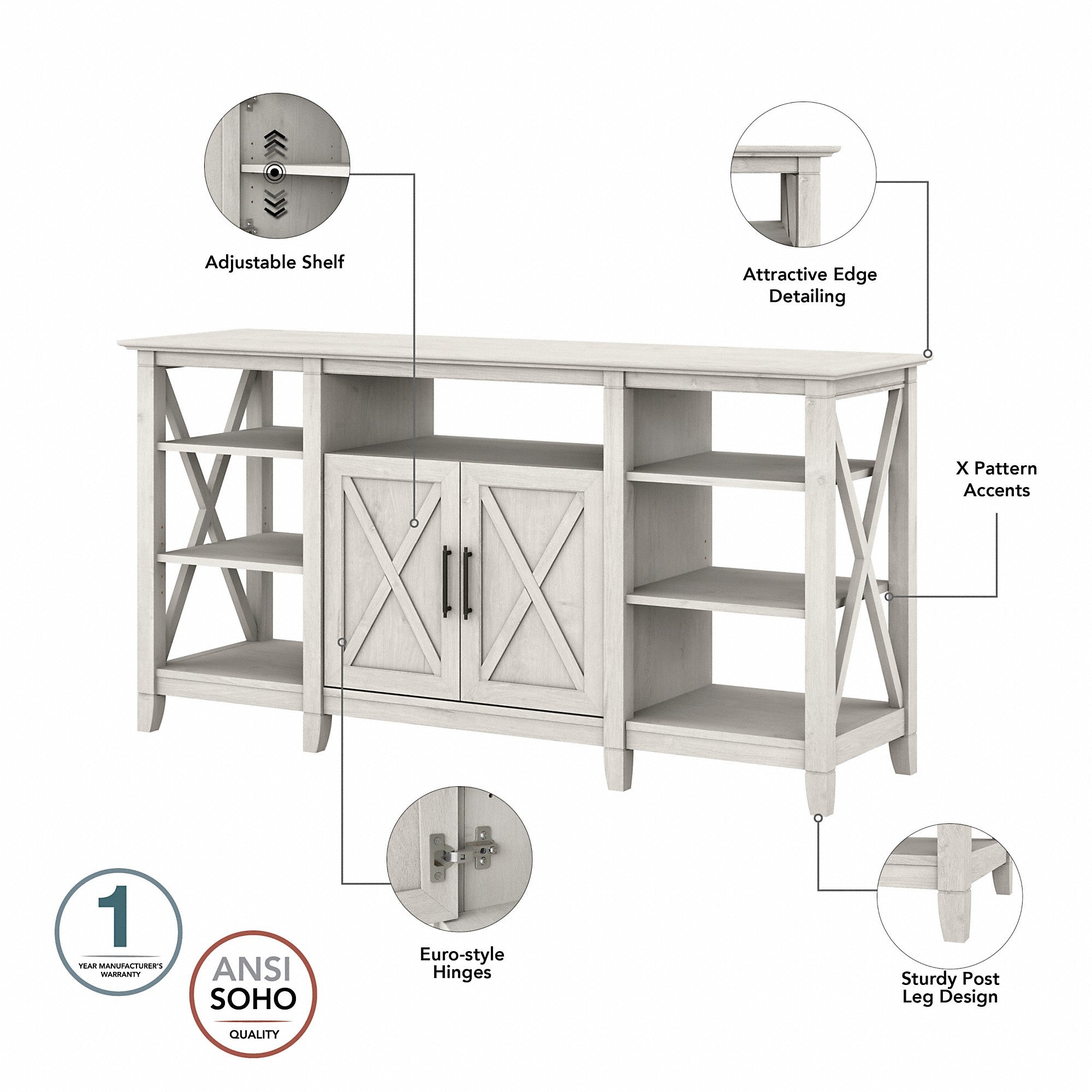 Bush Furniture Key West Tall TV Stand with Coffee Table and Set of 2 End Tables