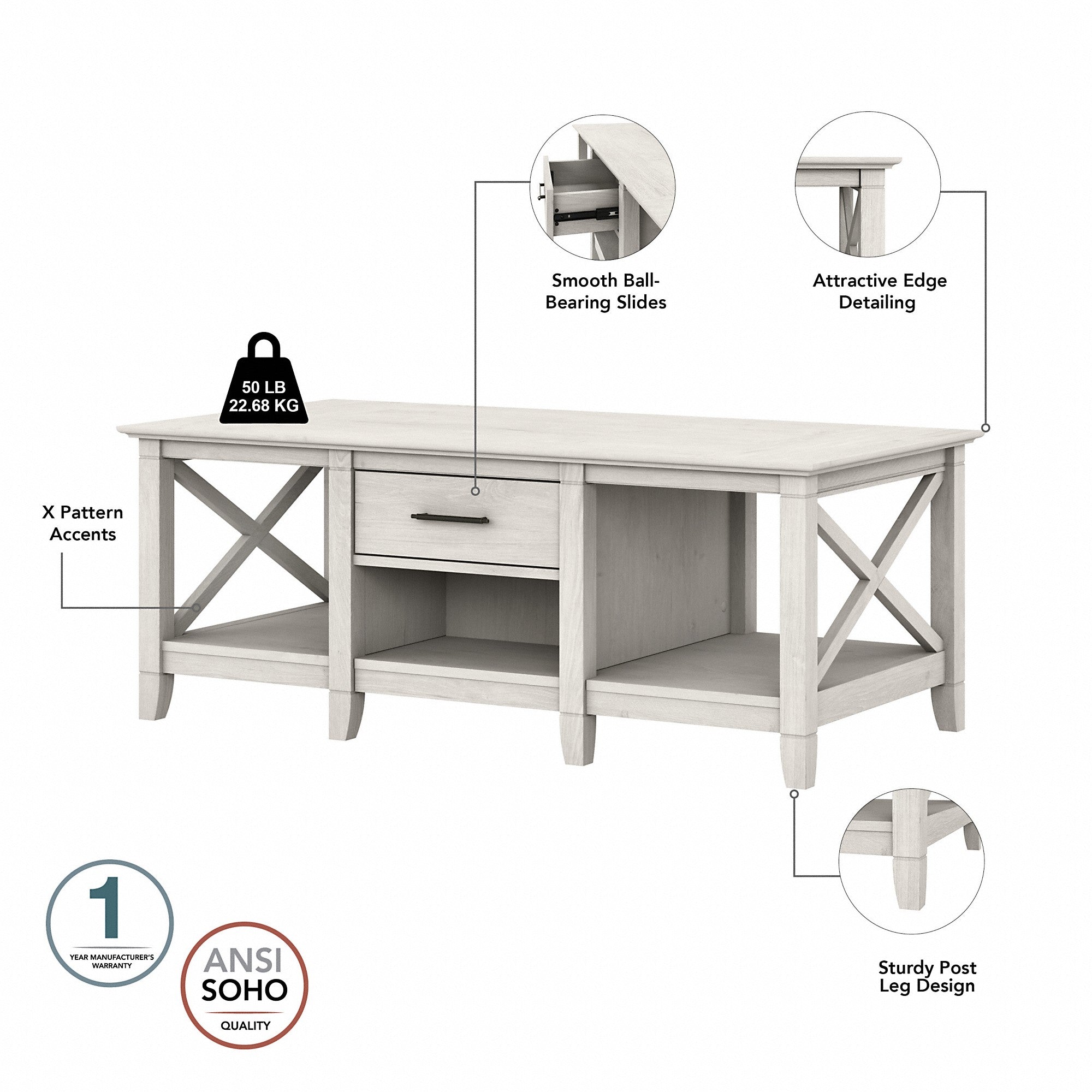 Bush Furniture Key West Tall TV Stand with Coffee Table and Set of 2 End Tables