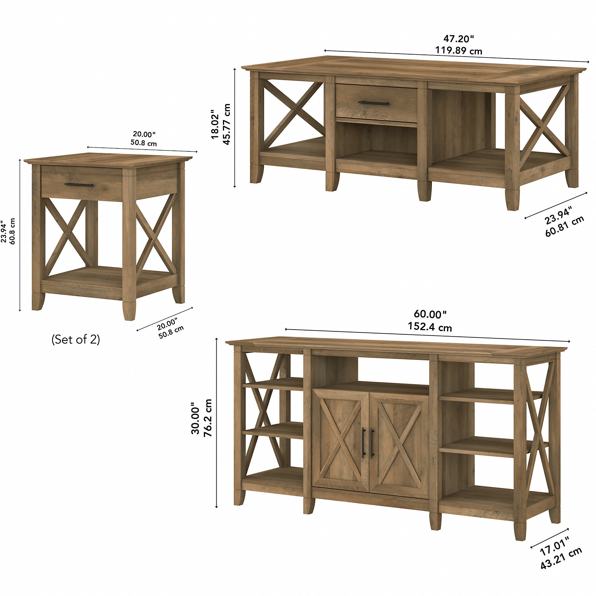 Bush Furniture Key West Tall TV Stand with Coffee Table and Set of 2 End Tables