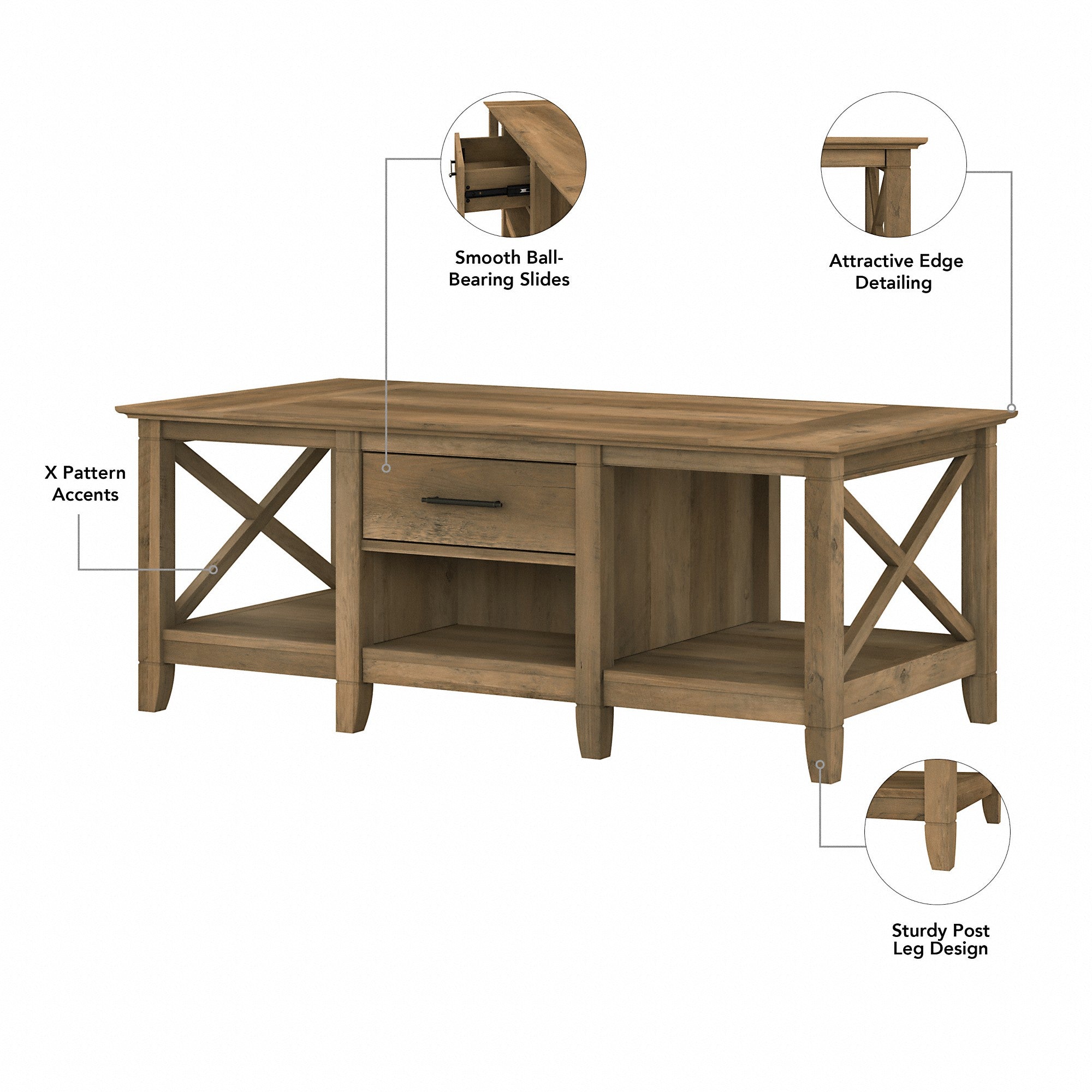 Bush Furniture Key West Tall TV Stand with Coffee Table and Set of 2 End Tables