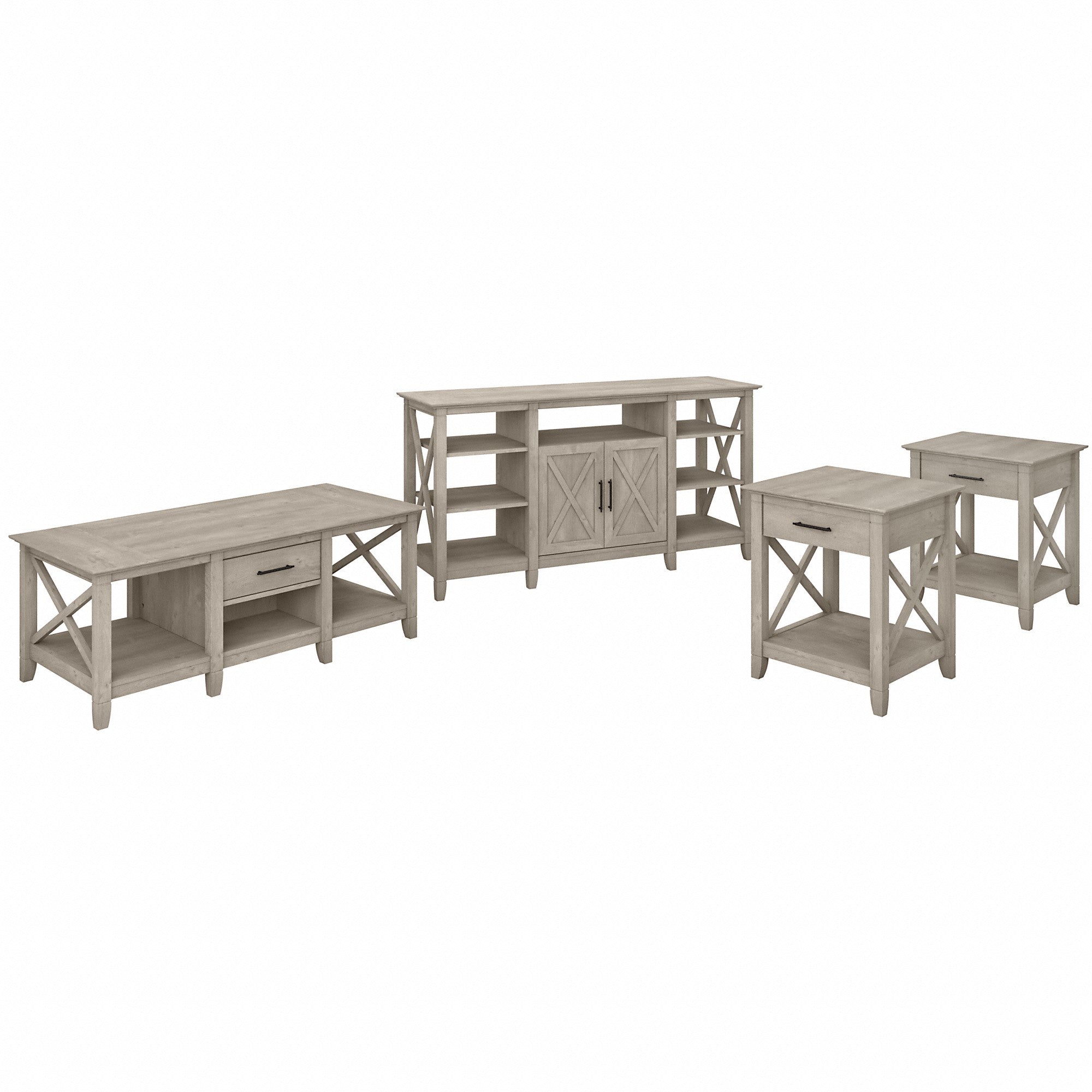 Bush Furniture Key West Tall TV Stand with Coffee Table and Set of 2 End Tables