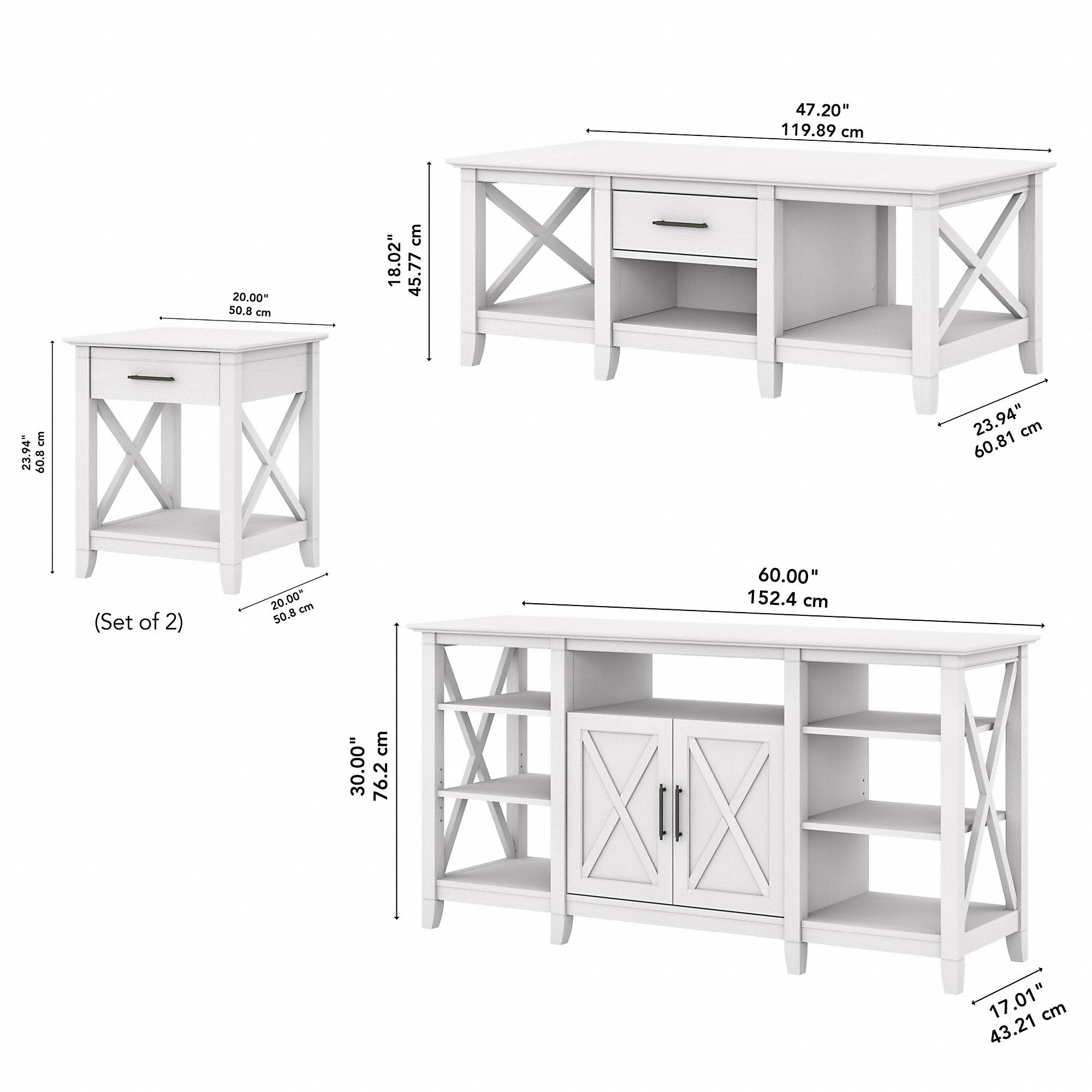 Bush Furniture Key West Tall TV Stand with Coffee Table and Set of 2 End Tables