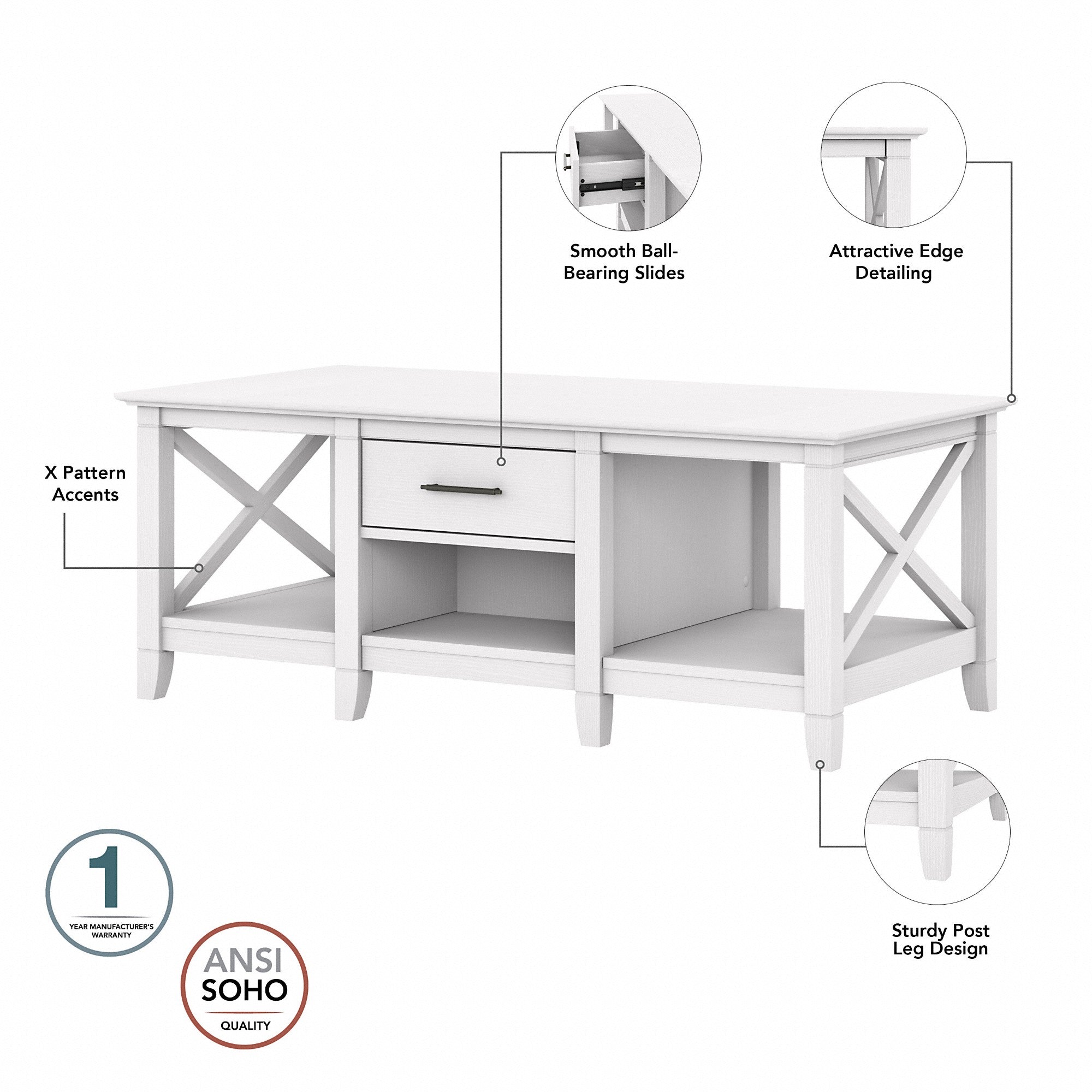 Bush Furniture Key West Tall TV Stand with Coffee Table and Set of 2 End Tables