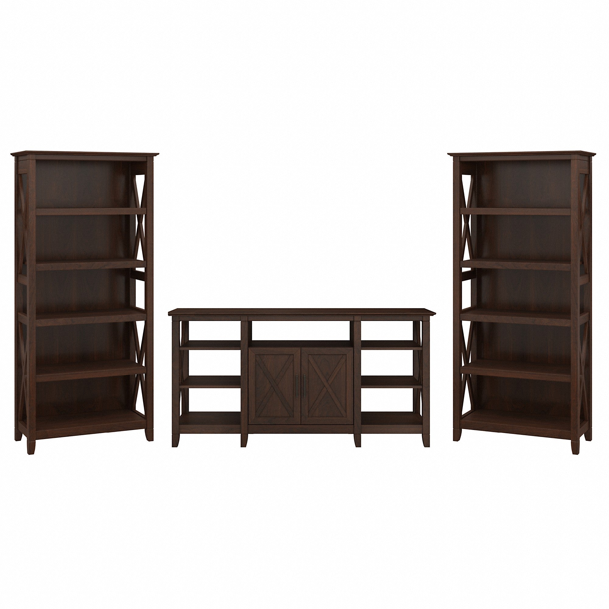 Bush Furniture Key West Tall TV Stand with Set of 2 Bookcases