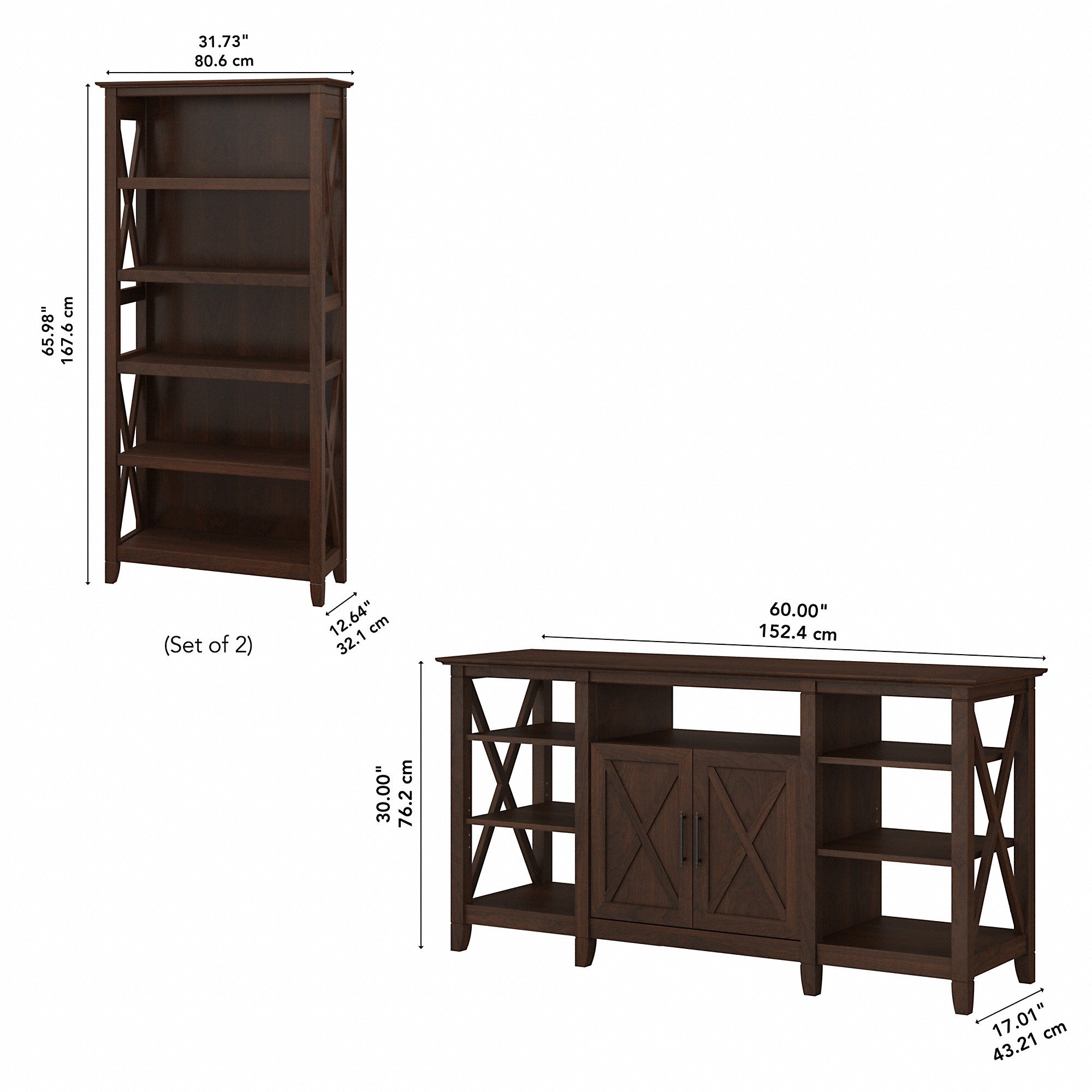 Bush Furniture Key West Tall TV Stand with Set of 2 Bookcases