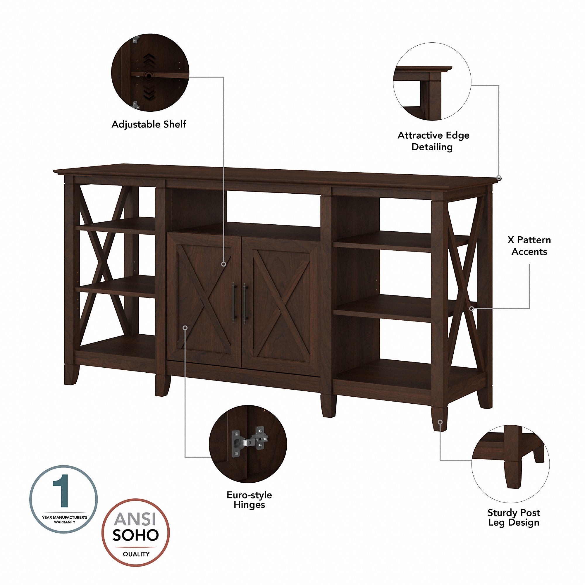 Bush Furniture Key West Tall TV Stand with Set of 2 Bookcases