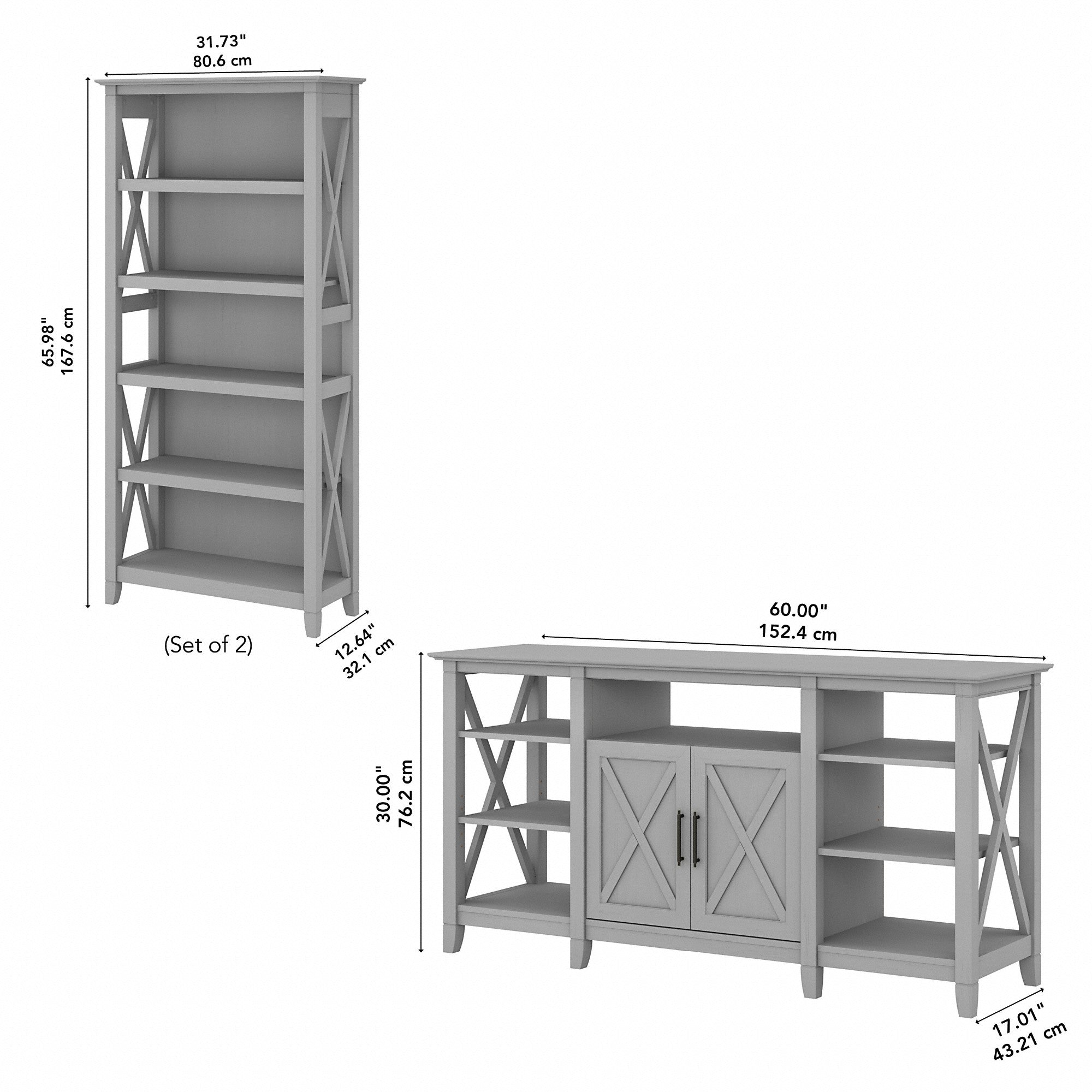 Bush Furniture Key West Tall TV Stand with Set of 2 Bookcases