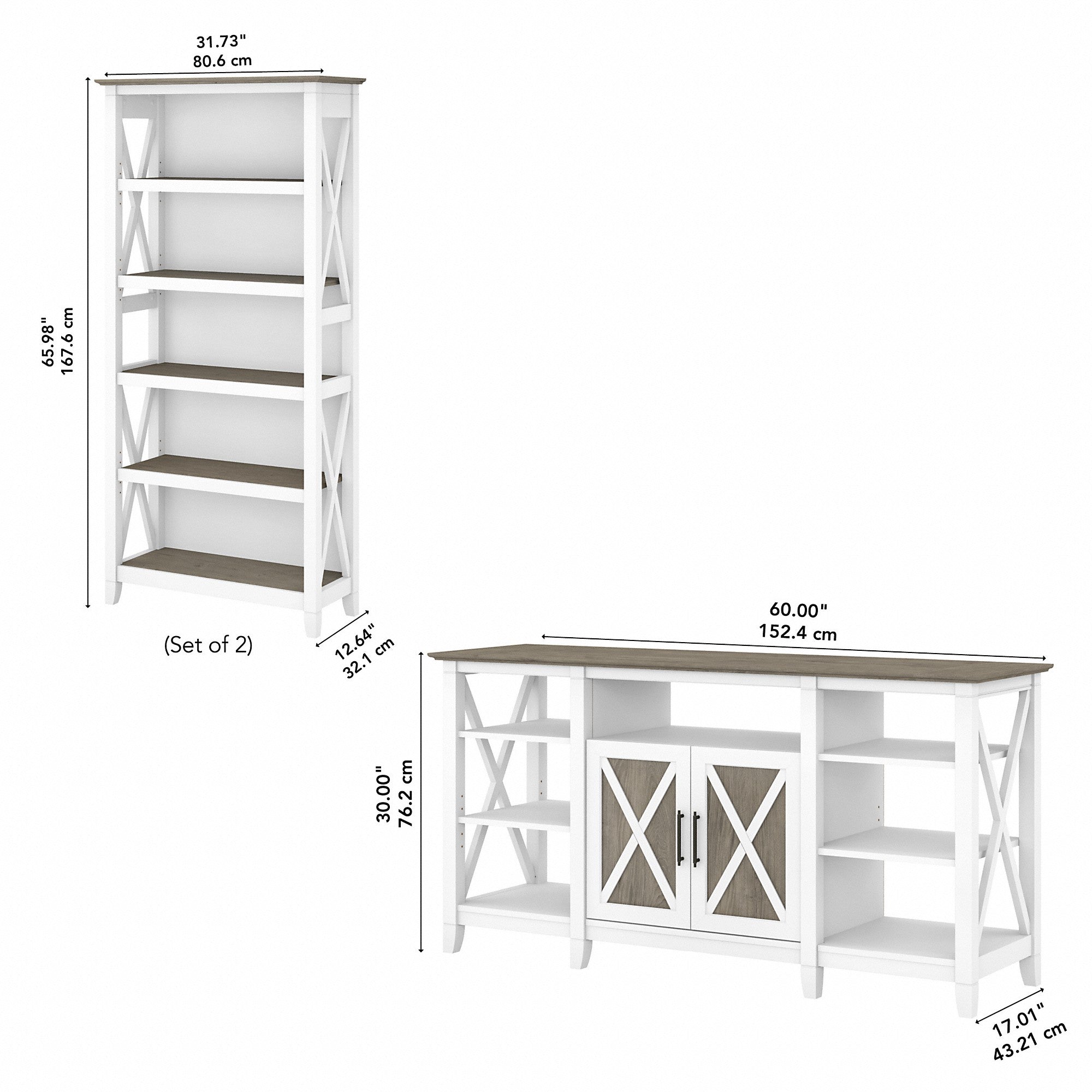 Bush Furniture Key West Tall TV Stand with Set of 2 Bookcases