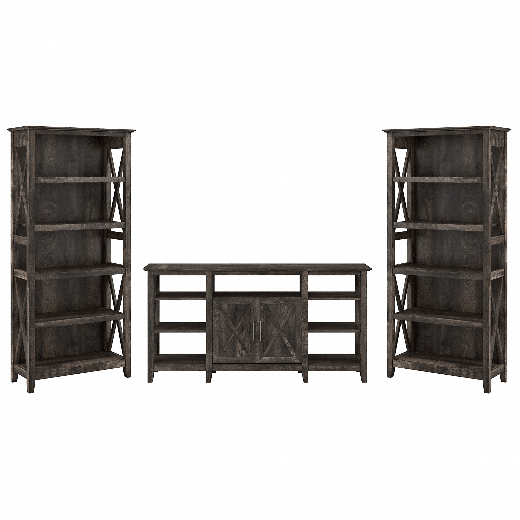 Bush Furniture Key West Tall TV Stand with Set of 2 Bookcases