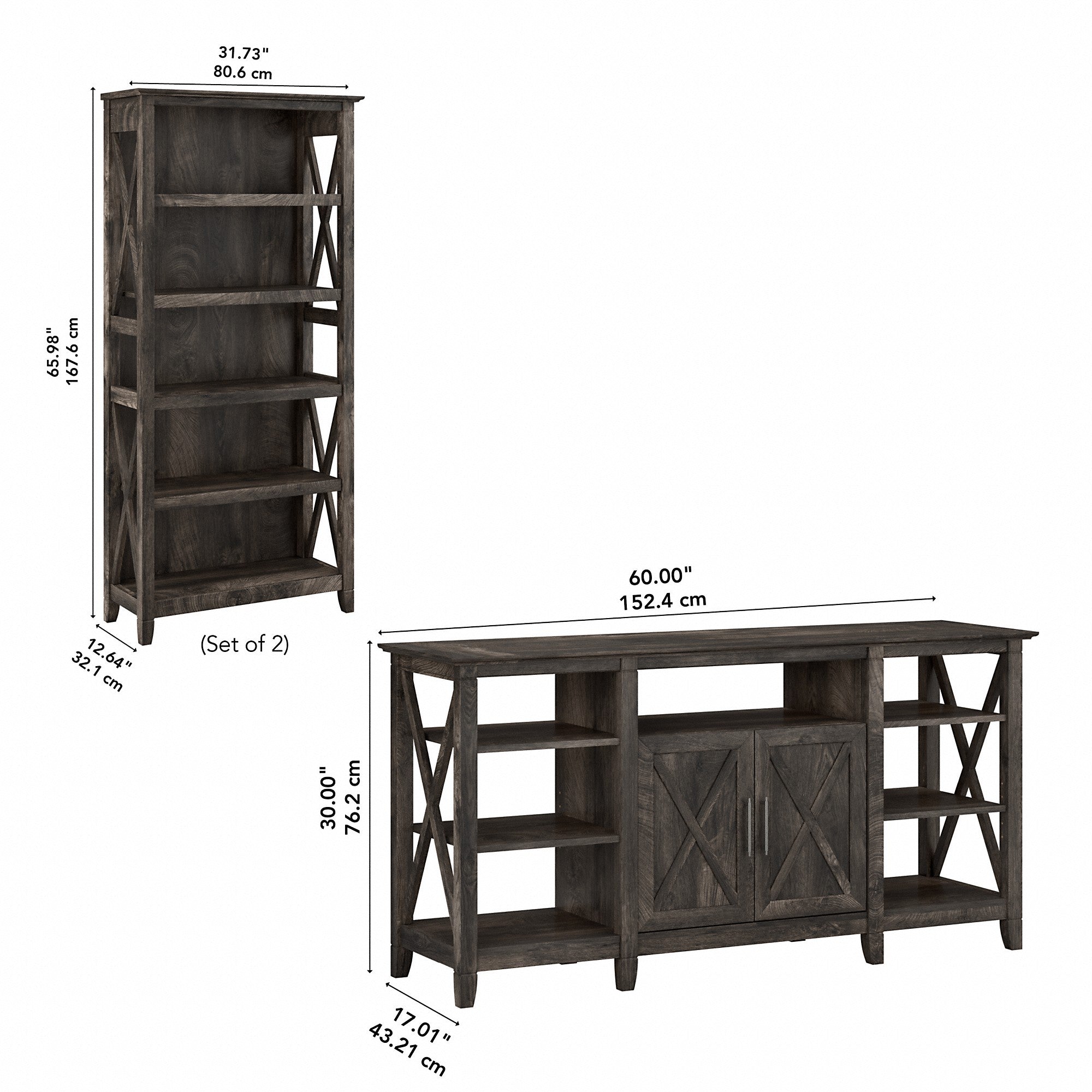 Bush Furniture Key West Tall TV Stand with Set of 2 Bookcases