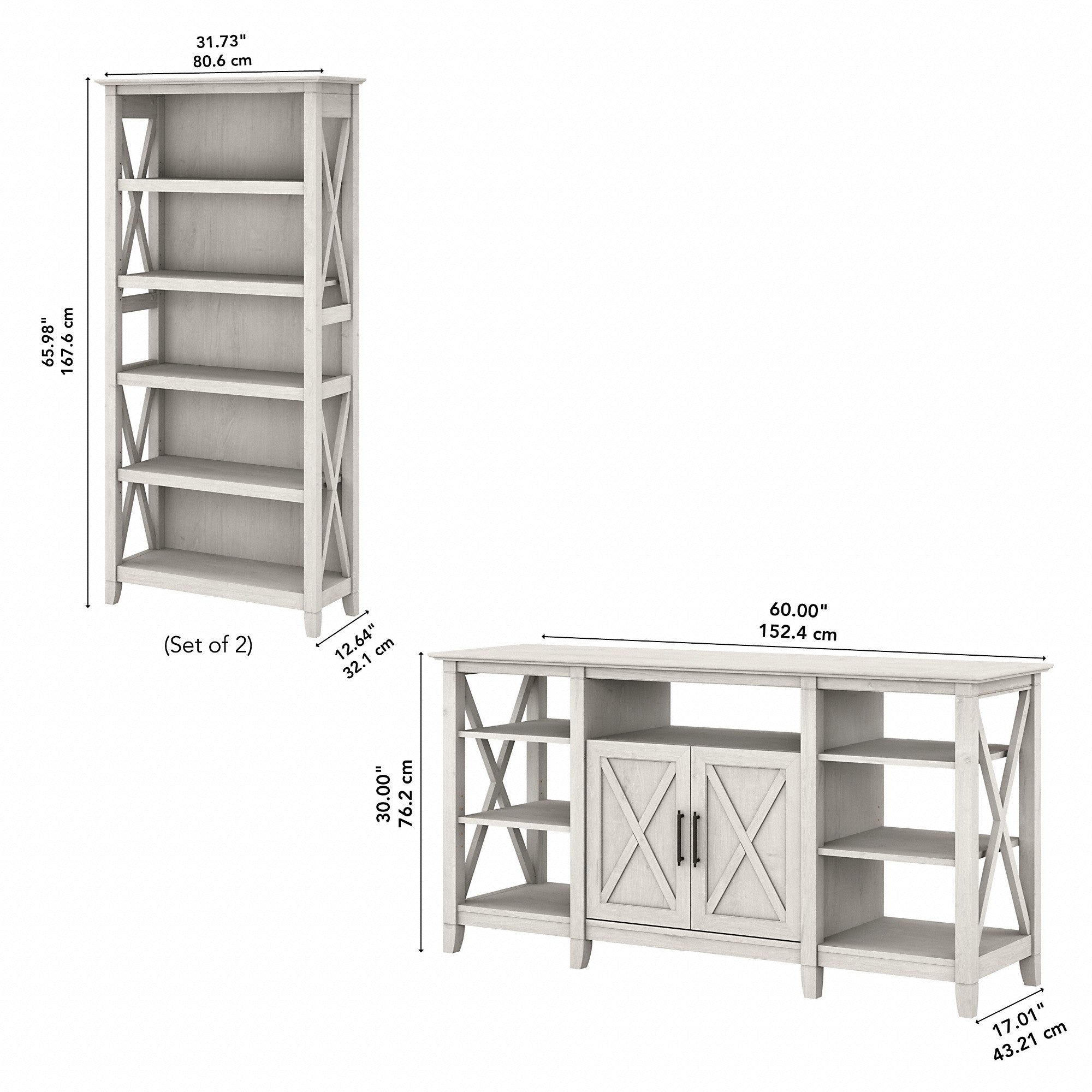 Bush Furniture Key West Tall TV Stand with Set of 2 Bookcases