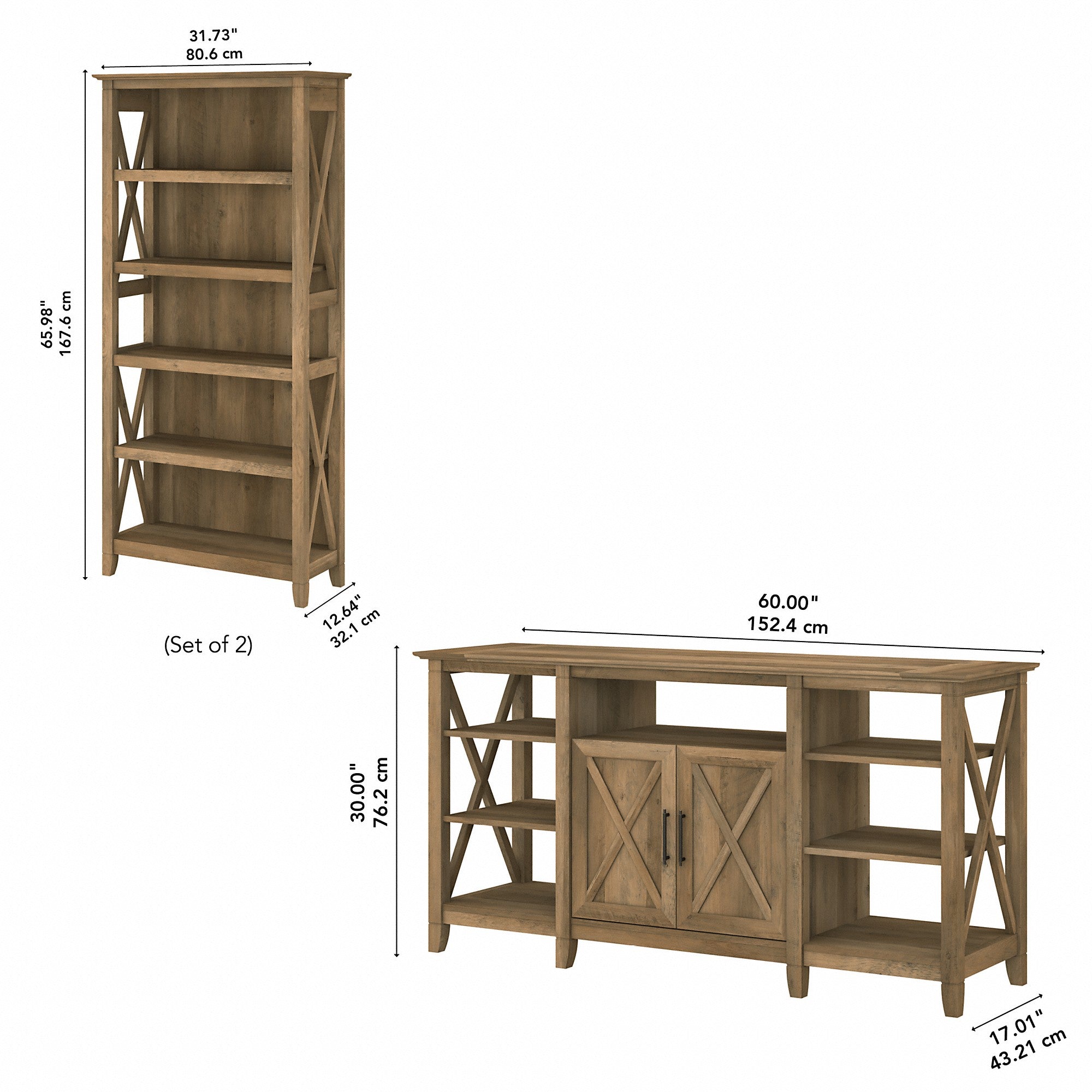 Bush Furniture Key West Tall TV Stand with Set of 2 Bookcases