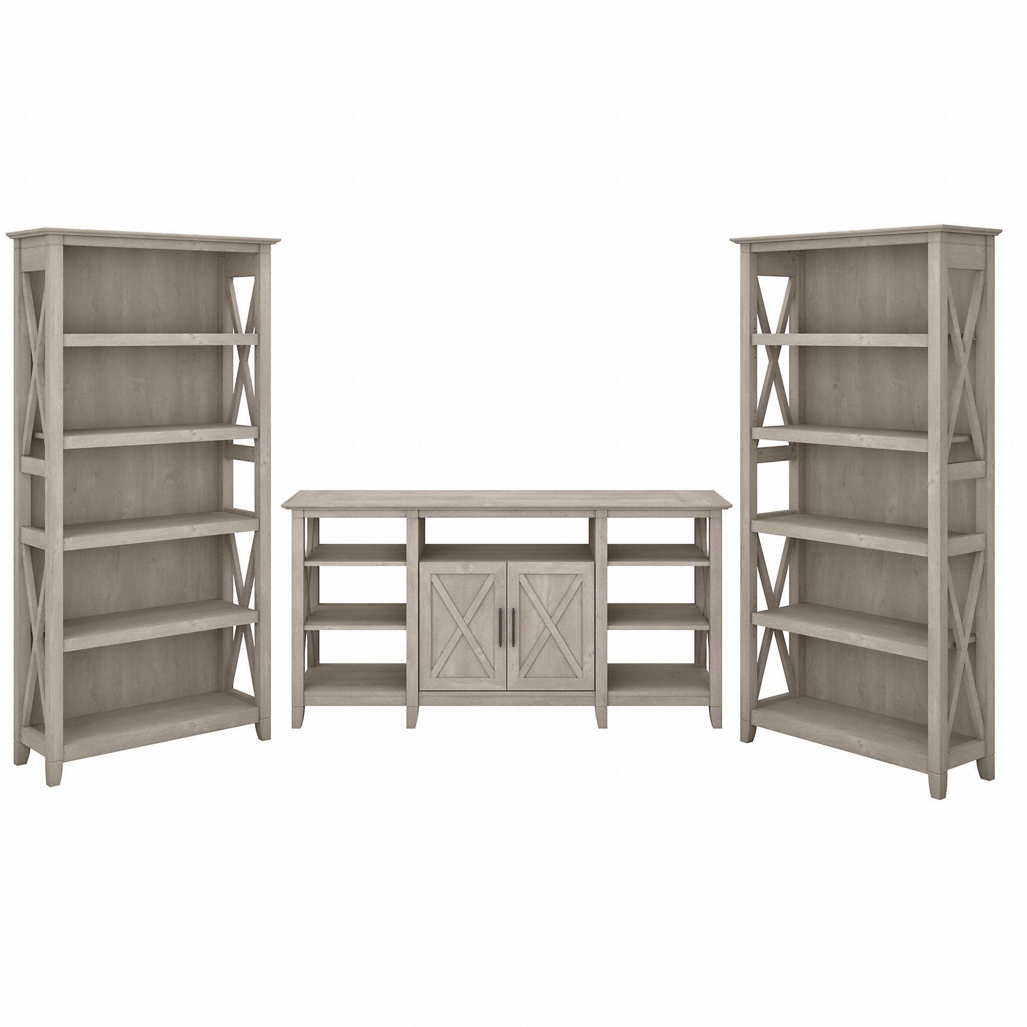 Bush Furniture Key West Tall TV Stand with Set of 2 Bookcases