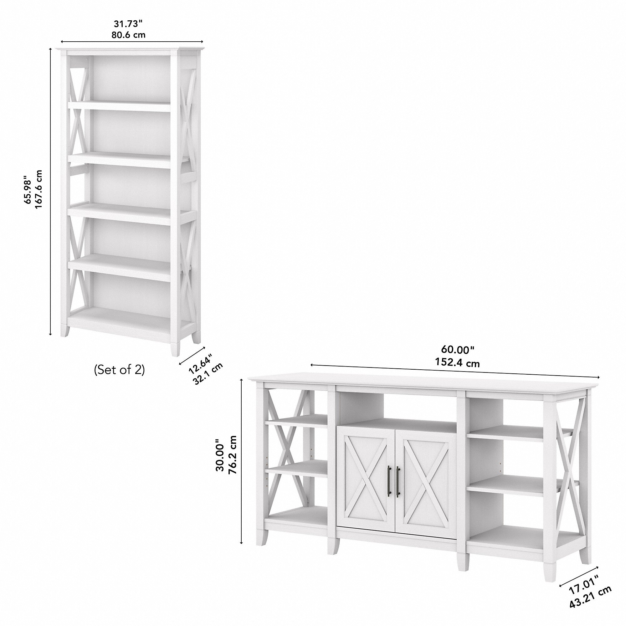 Bush Furniture Key West Tall TV Stand with Set of 2 Bookcases