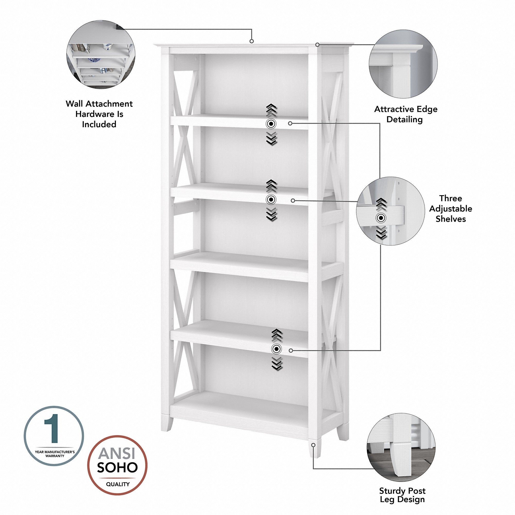 Bush Furniture Key West Tall TV Stand with Set of 2 Bookcases