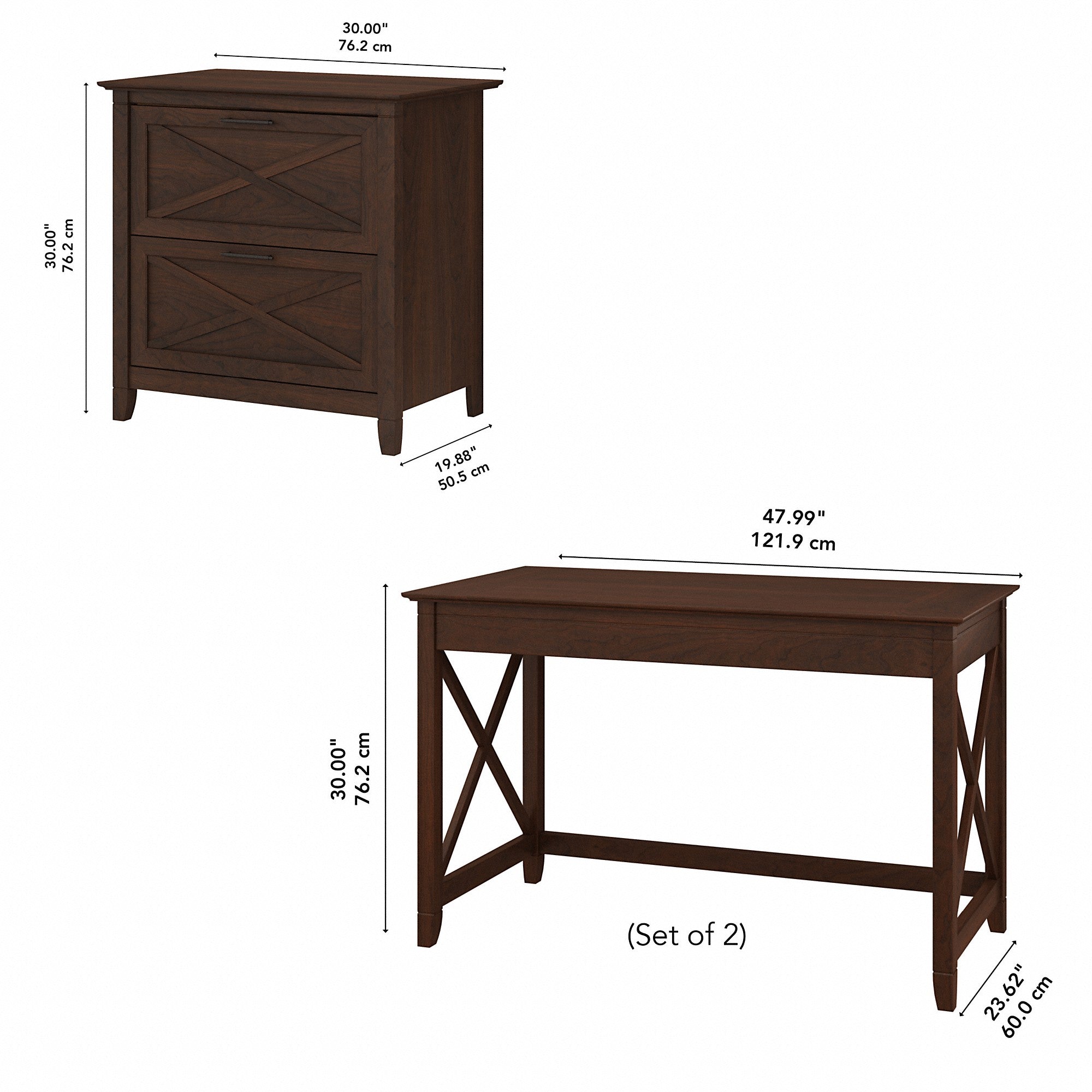 Bush Furniture Key West 2 Person Desk Set with Lateral File Cabinet