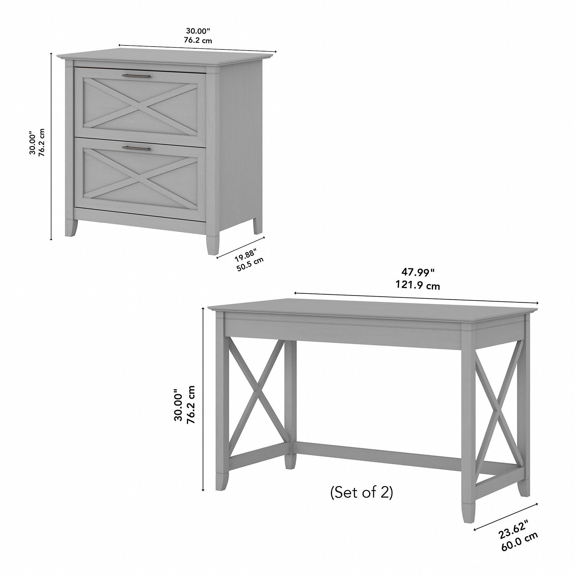 Bush Furniture Key West 2 Person Desk Set with Lateral File Cabinet