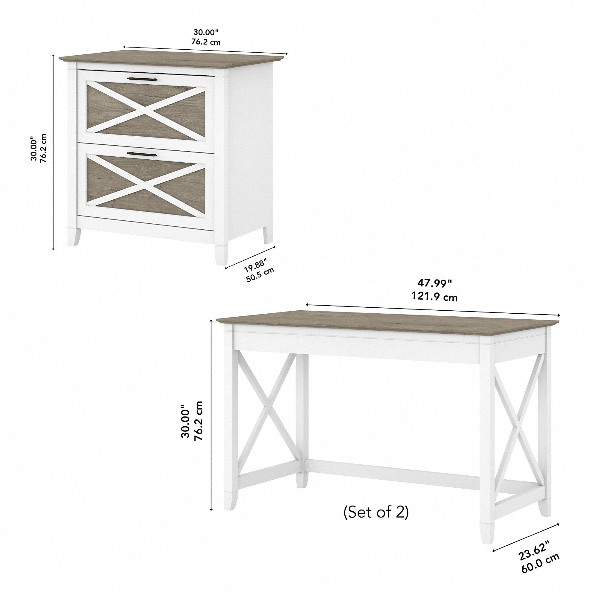 Bush Furniture Key West 2 Person Desk Set with Lateral File Cabinet