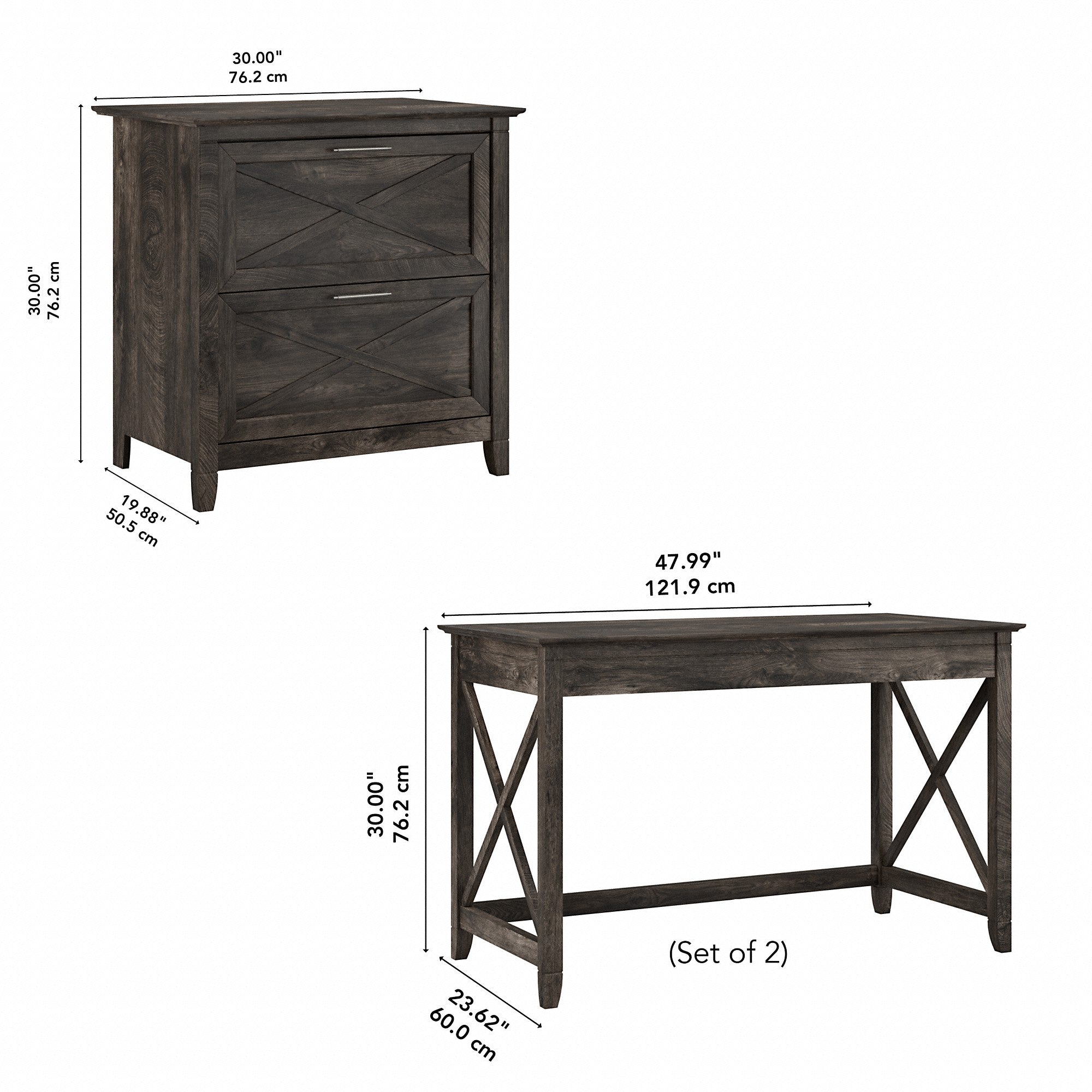 Bush Furniture Key West 2 Person Desk Set with Lateral File Cabinet