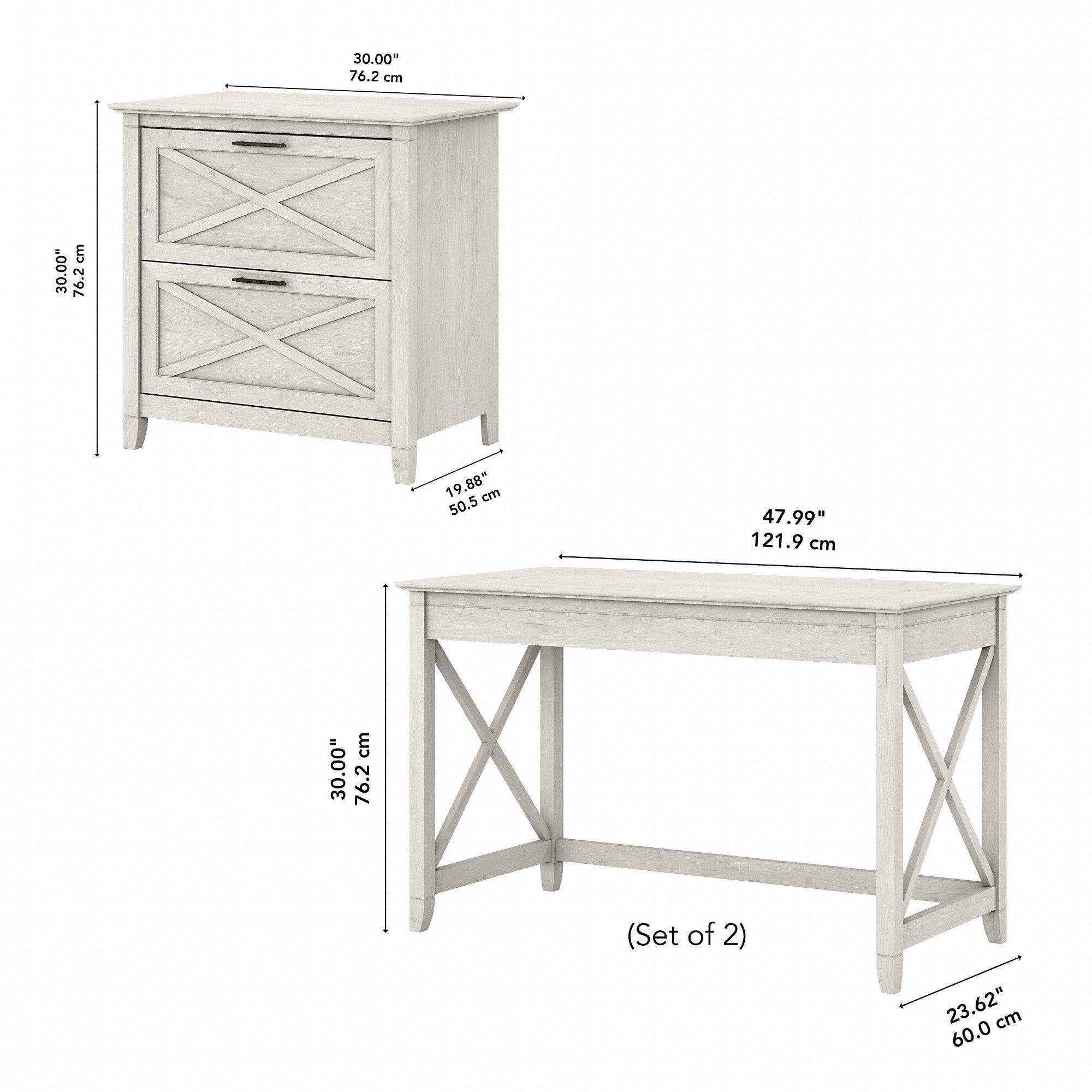 Bush Furniture Key West 2 Person Desk Set with Lateral File Cabinet