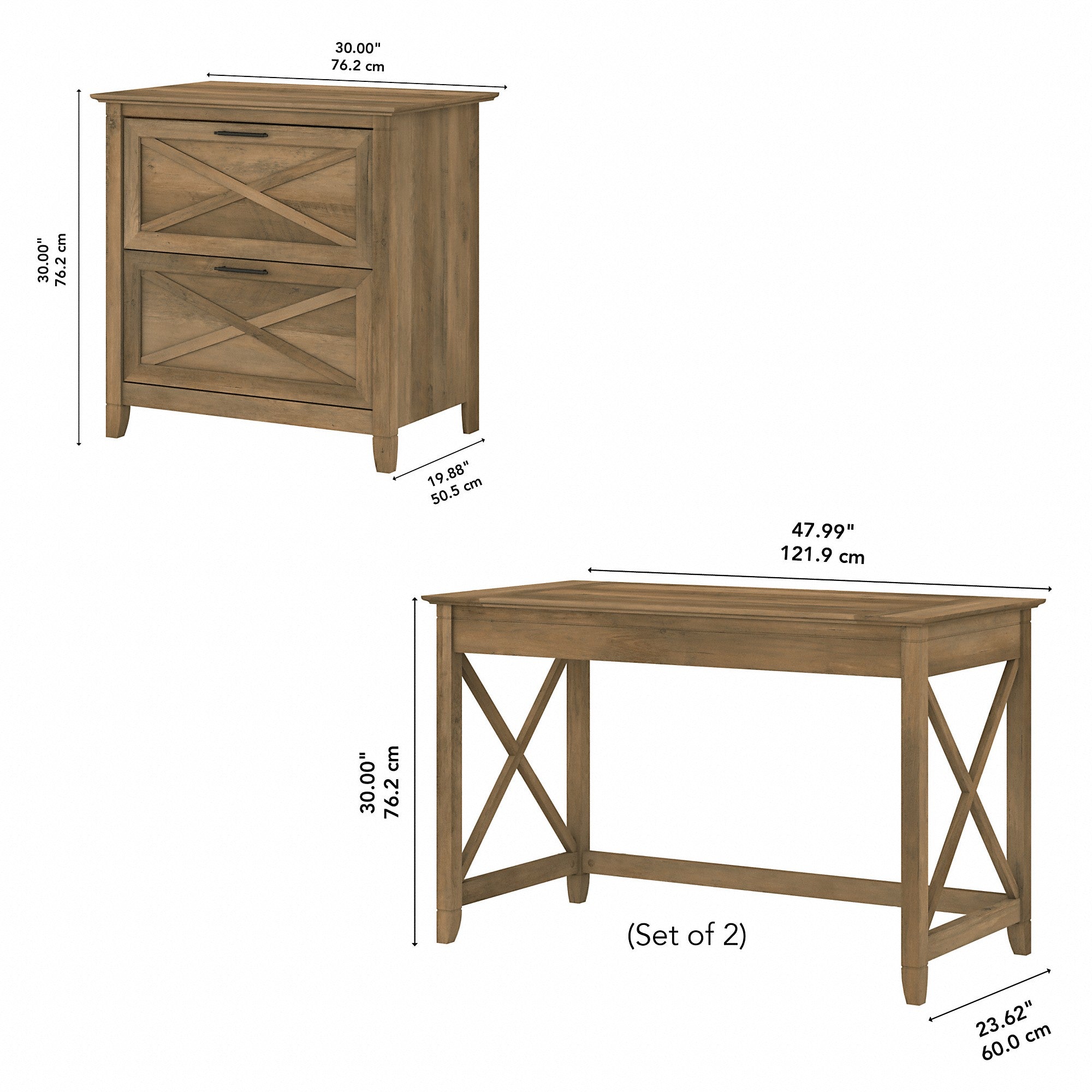 Bush Furniture Key West 2 Person Desk Set with Lateral File Cabinet