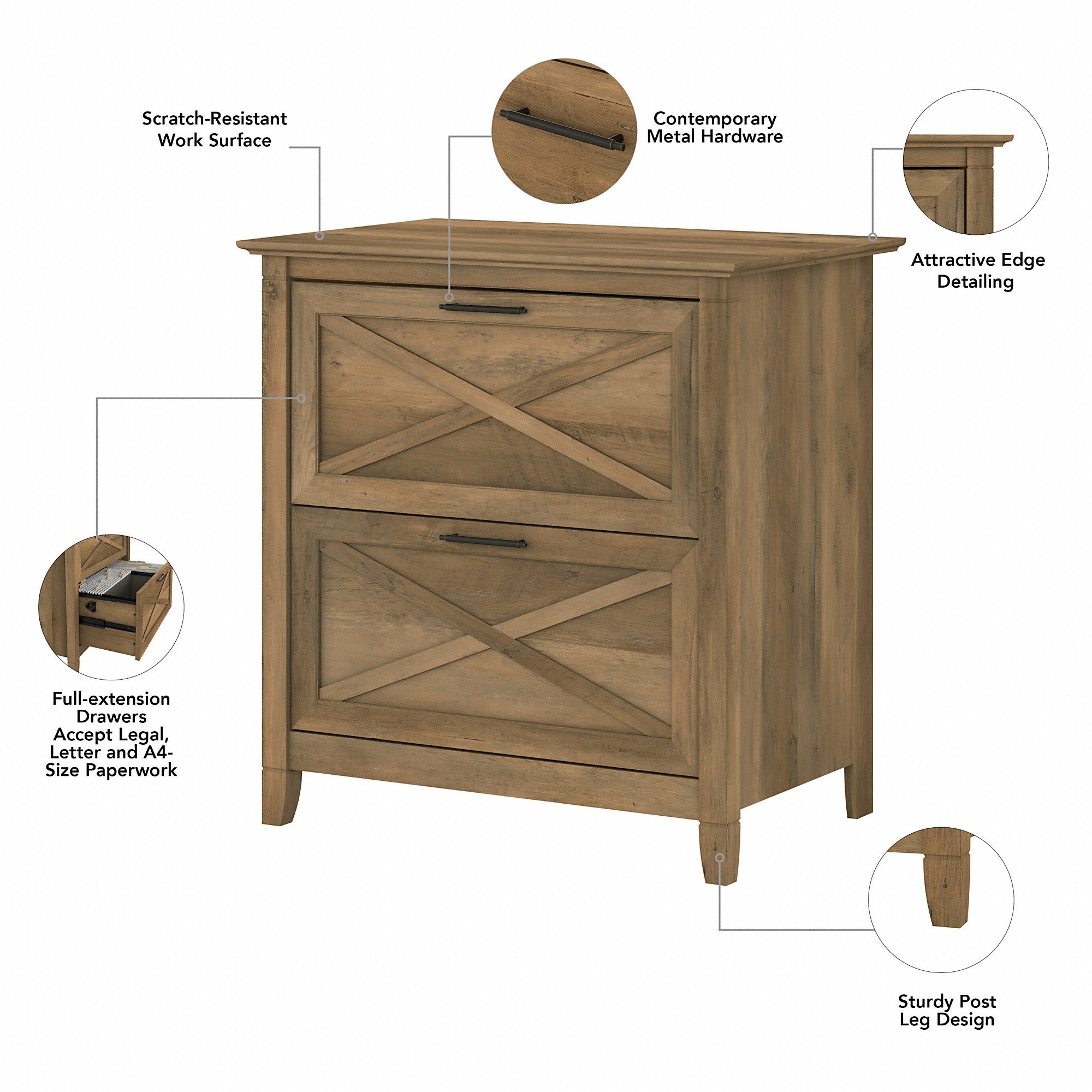 Bush Furniture Key West 2 Person Desk Set with Lateral File Cabinet