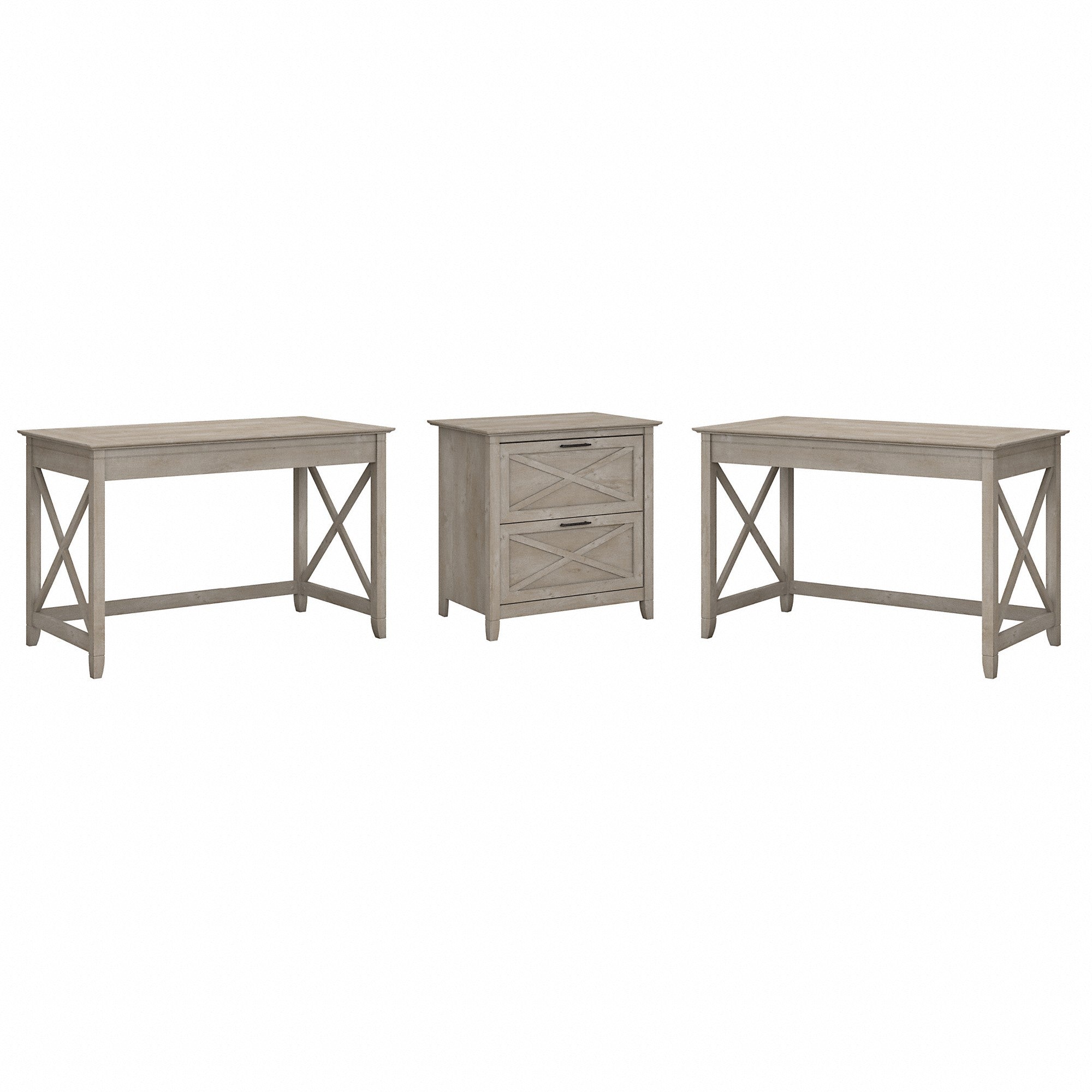 Bush Furniture Key West 2 Person Desk Set with Lateral File Cabinet