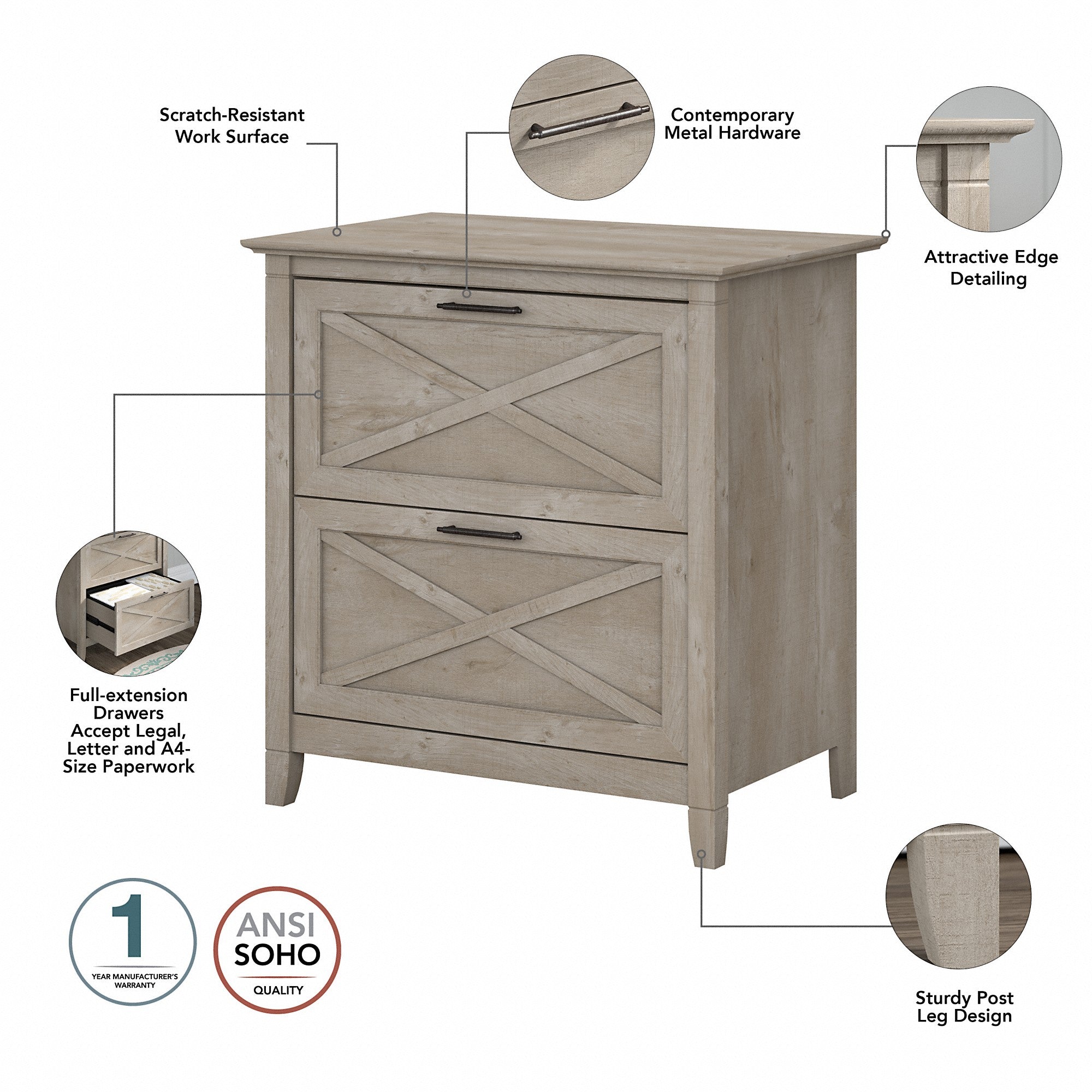 Bush Furniture Key West 2 Person Desk Set with Lateral File Cabinet