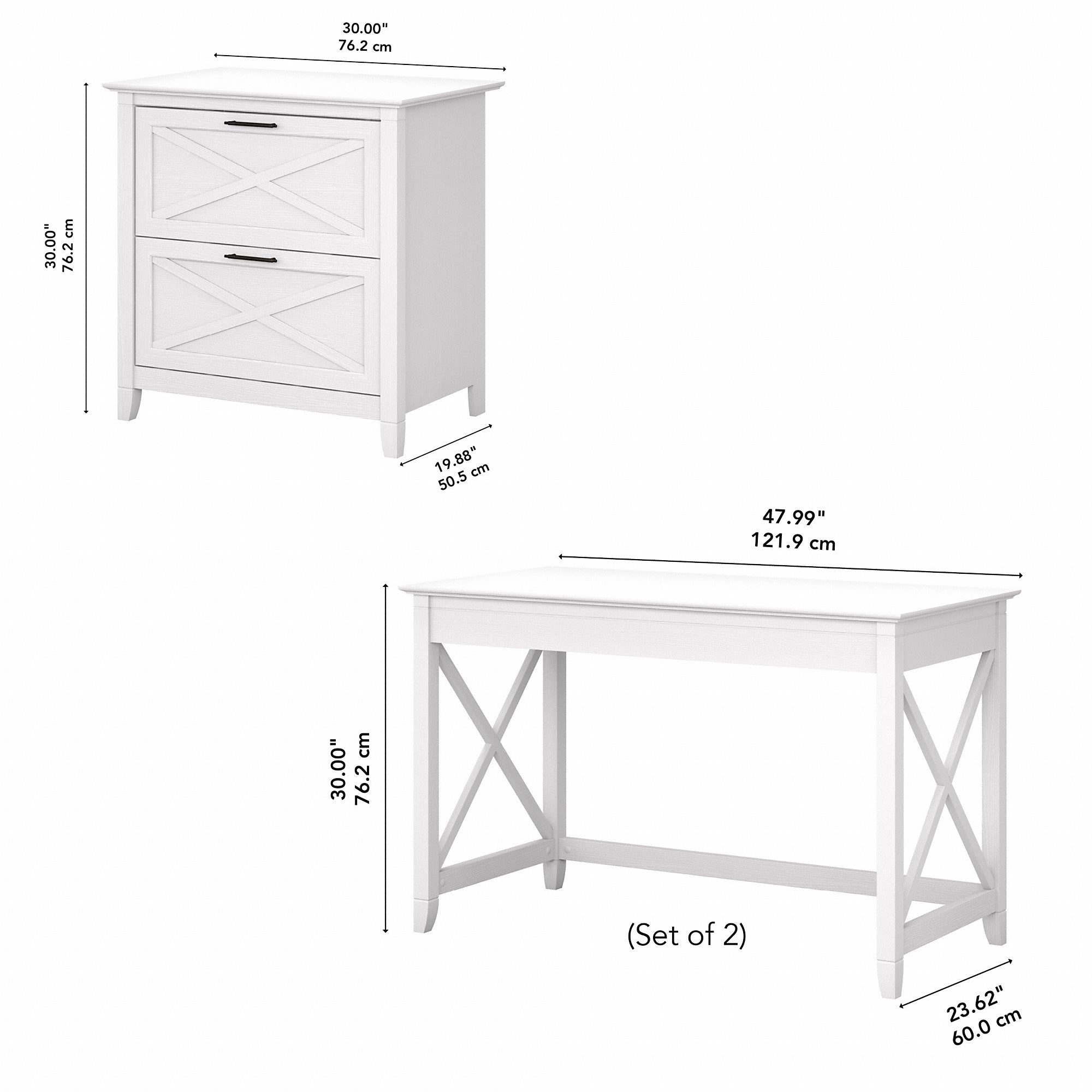 Bush Furniture Key West 2 Person Desk Set with Lateral File Cabinet