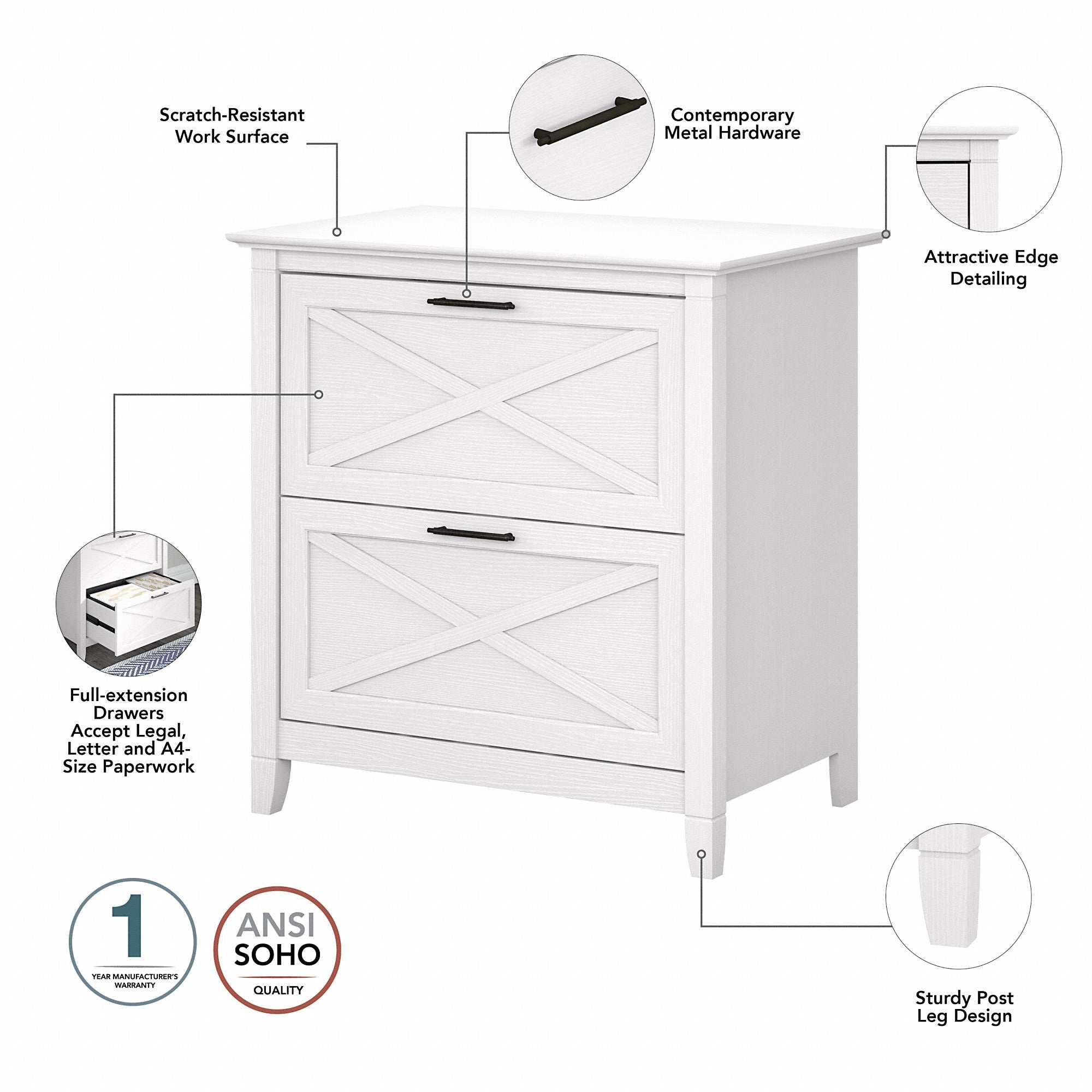 Bush Furniture Key West 2 Person Desk Set with Lateral File Cabinet