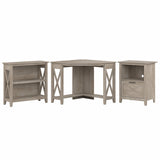 Bush Furniture Key West Small Corner Desk with Bookcase and Lateral File Cabinet