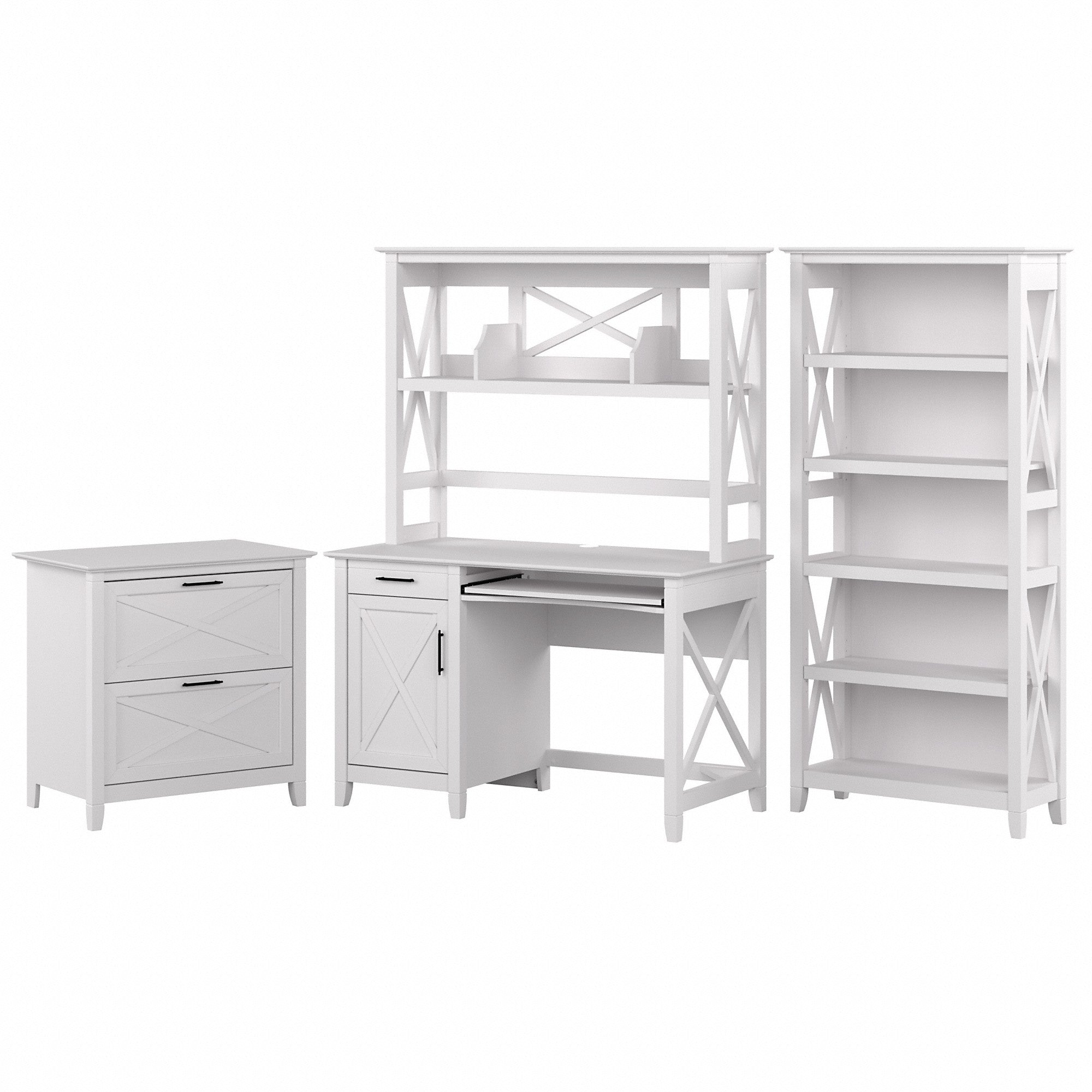 Bush Furniture Key West 48W Small Computer Desk with Hutch, Bookcase and Lateral File Cabinet