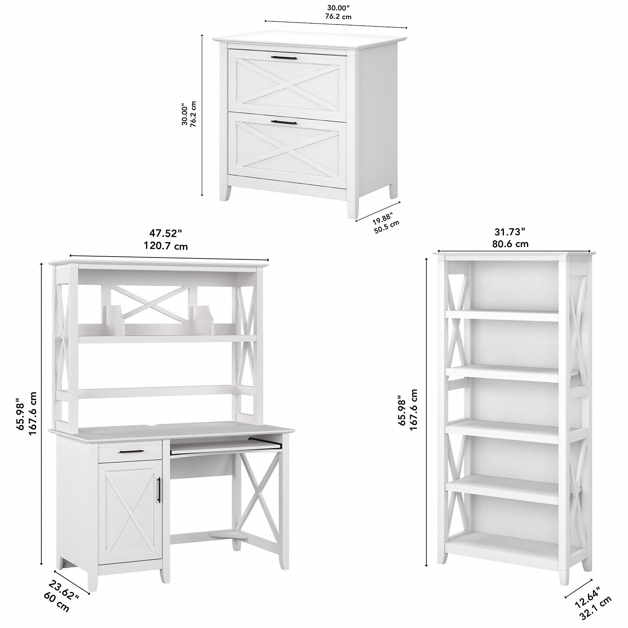 Bush Furniture Key West 48W Small Computer Desk with Hutch, Bookcase and Lateral File Cabinet