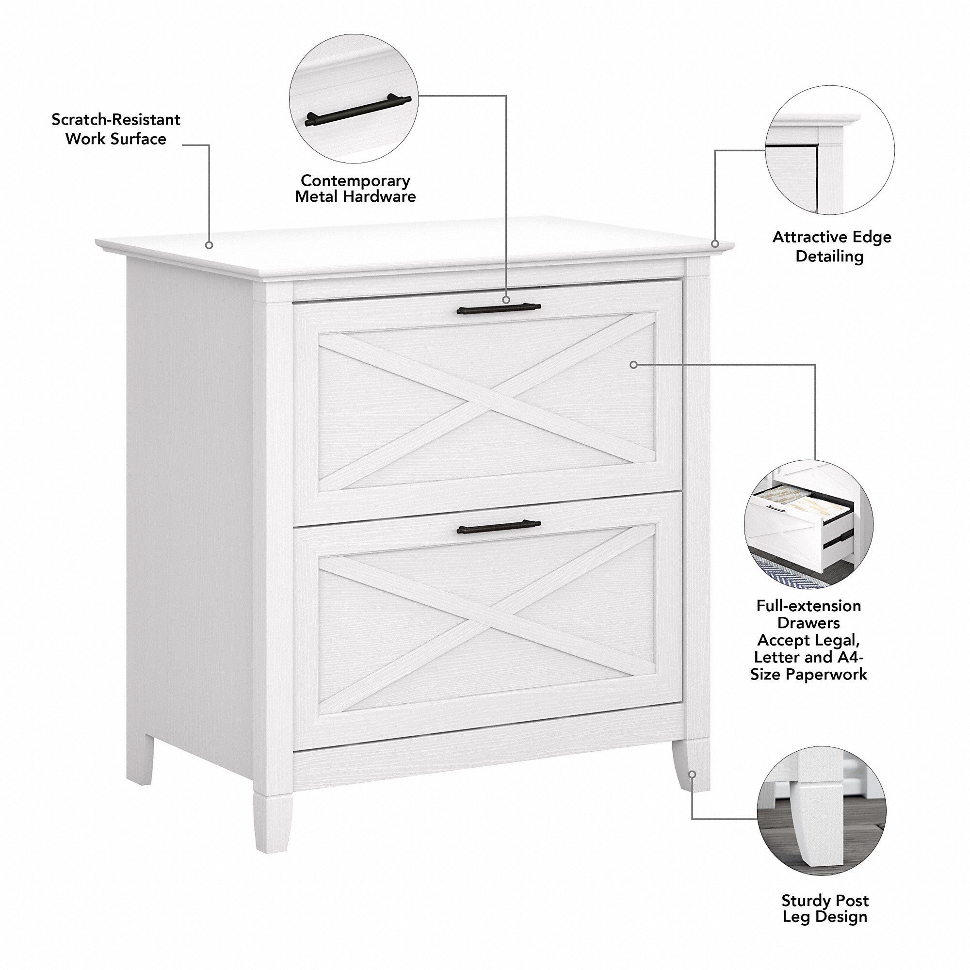 Bush Furniture Key West 48W Small Computer Desk with Hutch, Bookcase and Lateral File Cabinet