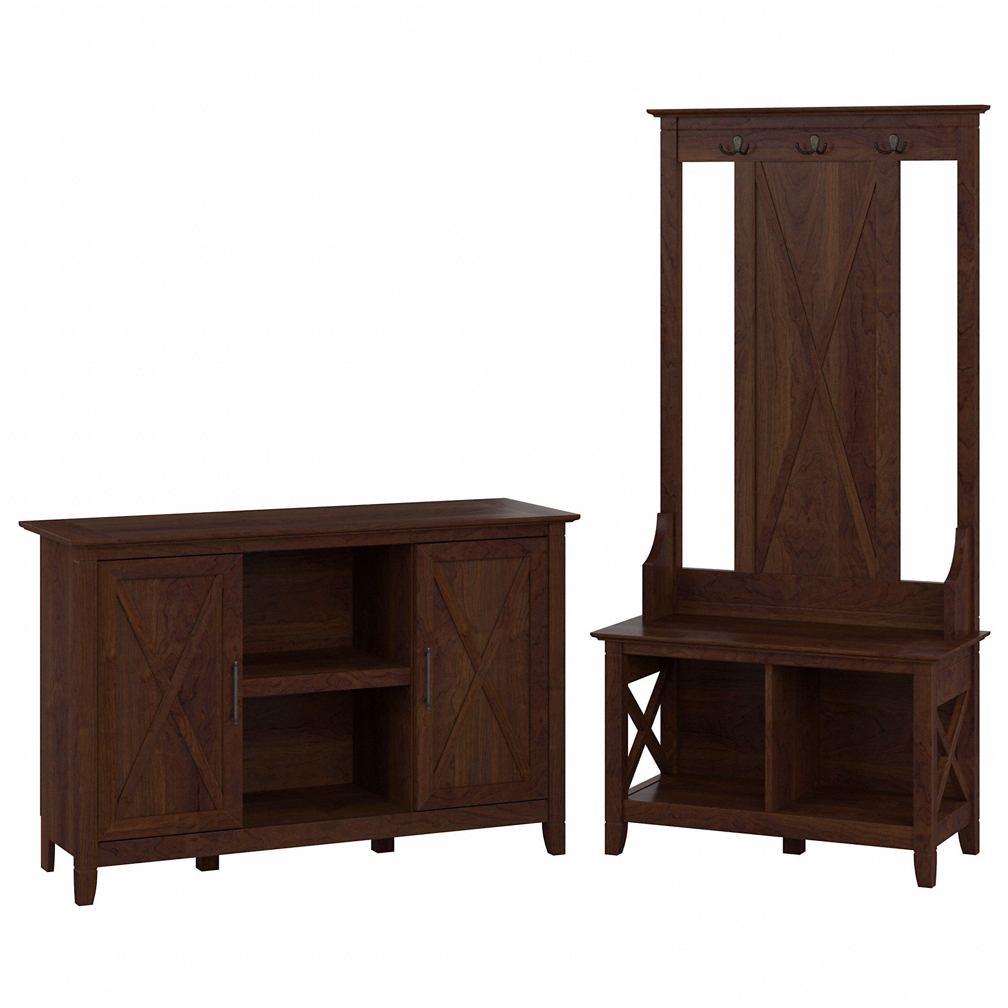 Bush Furniture Key West Entryway Storage Set with Hall Tree, Shoe Bench and 2 Door Cabinet