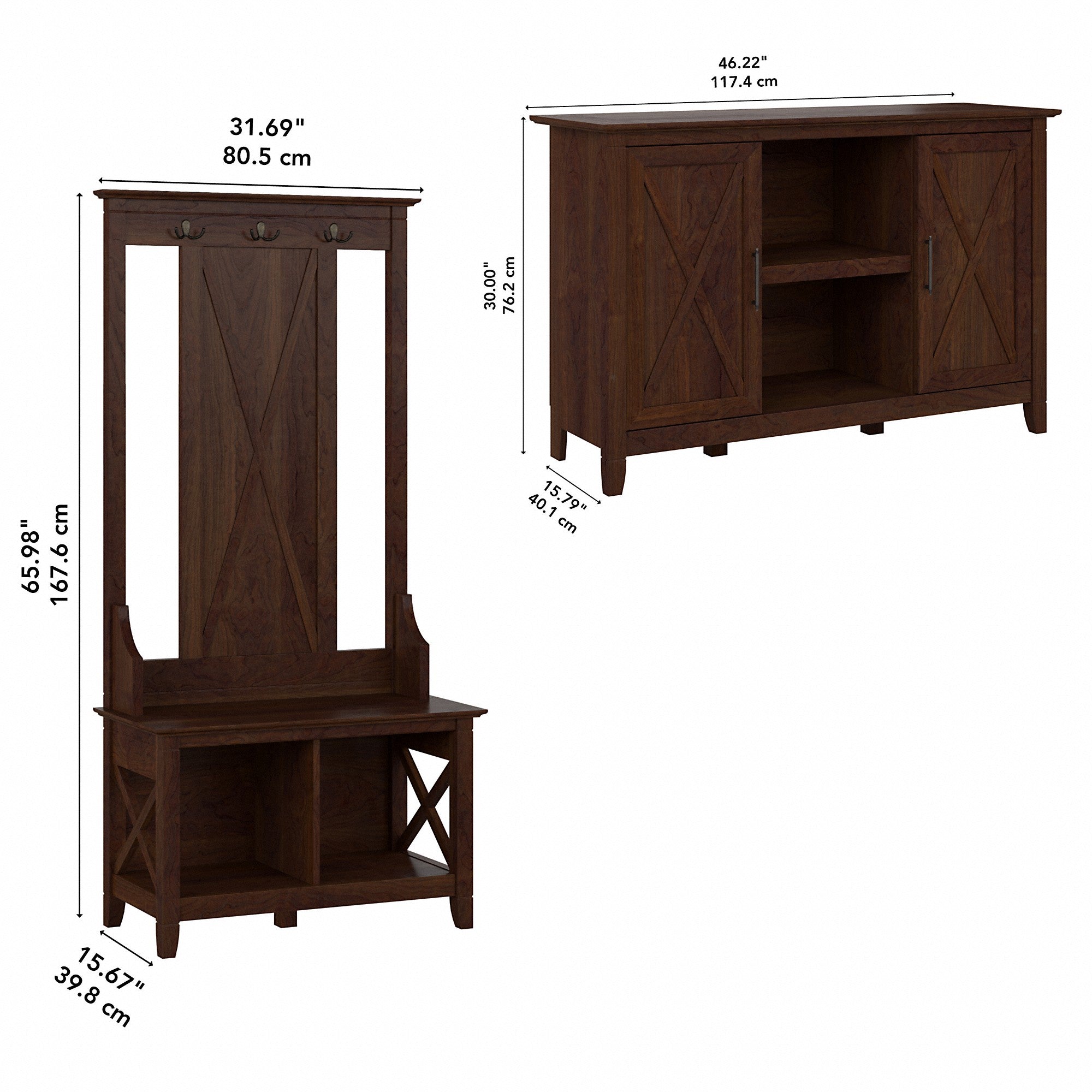 Bush Furniture Key West Entryway Storage Set with Hall Tree, Shoe Bench and 2 Door Cabinet