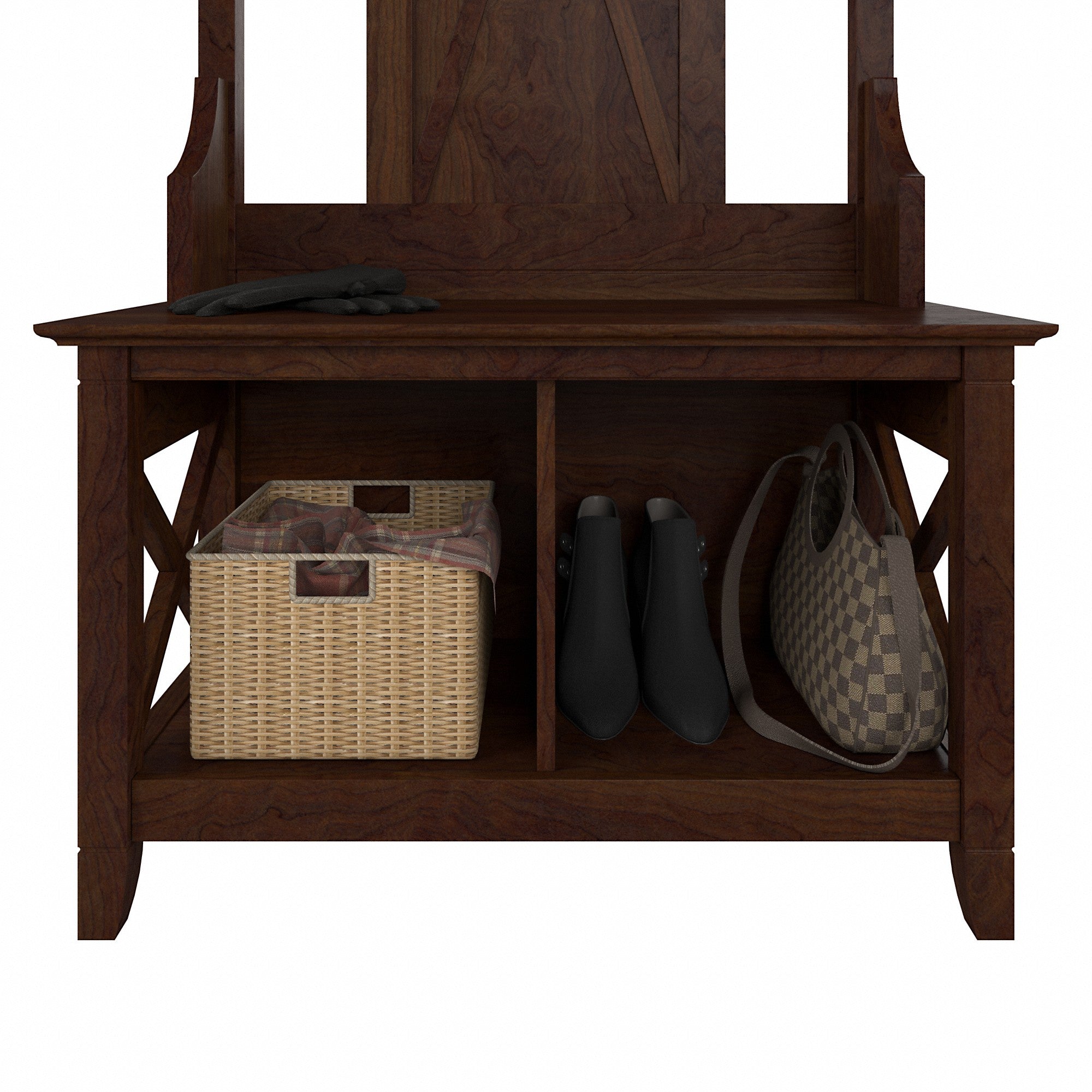 Bush Furniture Key West Entryway Storage Set with Hall Tree, Shoe Bench and 2 Door Cabinet